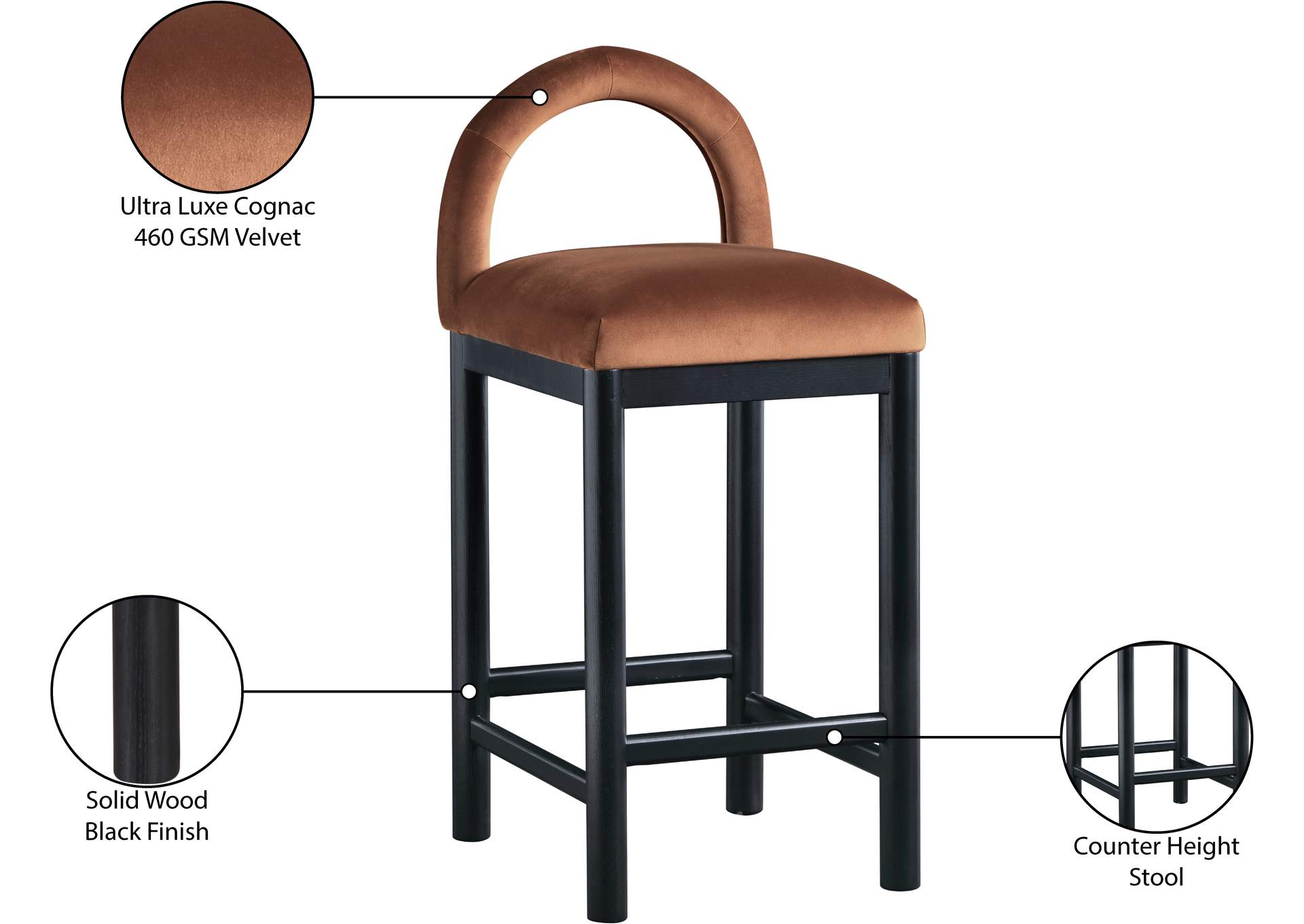 Conrad Cognac Velvet Counter Stool