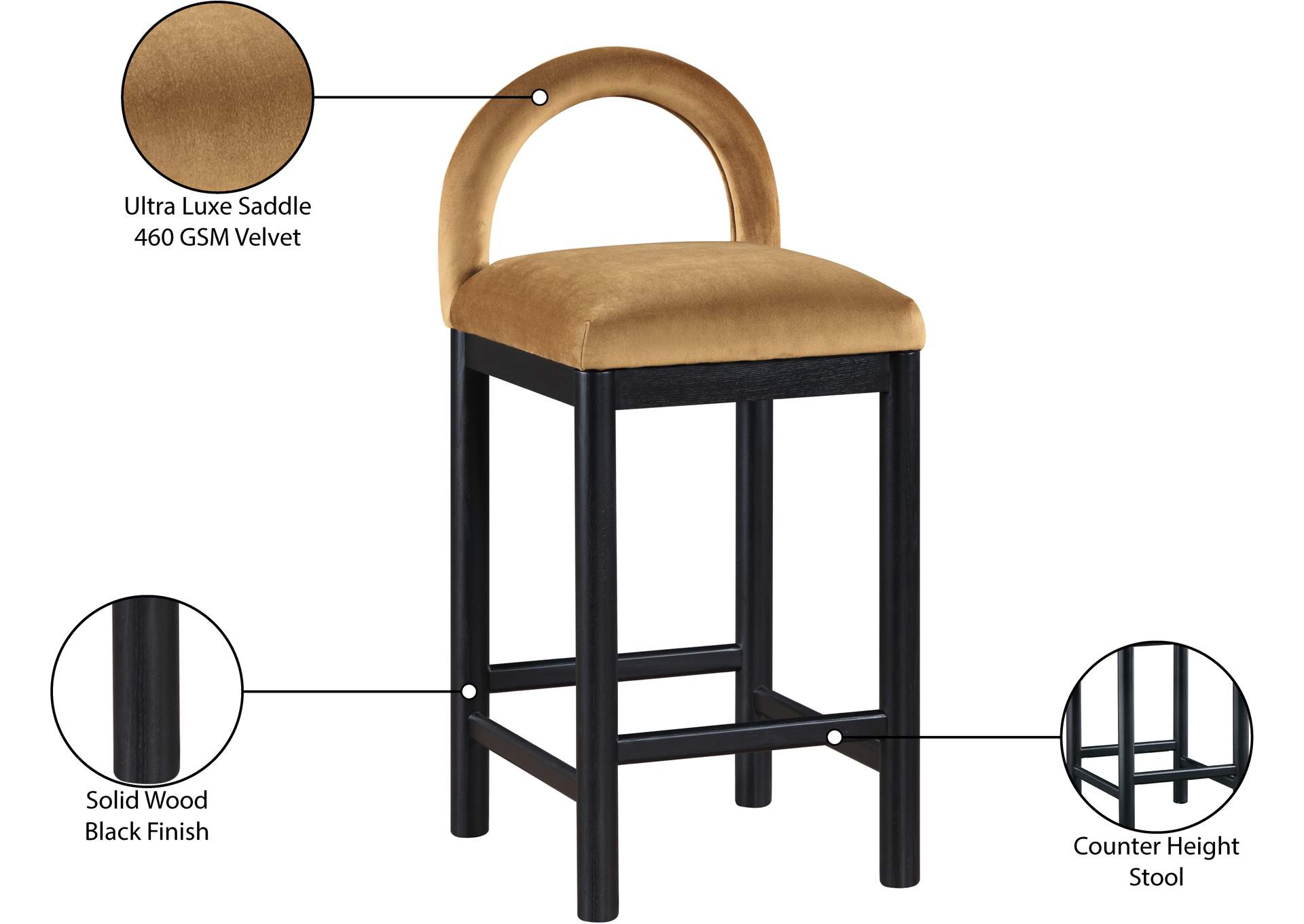 Conrad Saddle Velvet Counter Stool image 10