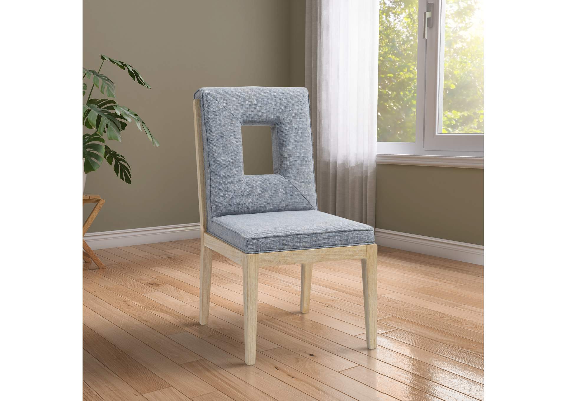 Gwendolyn Light Blue Linen Textured Fabric Dining Side Chair