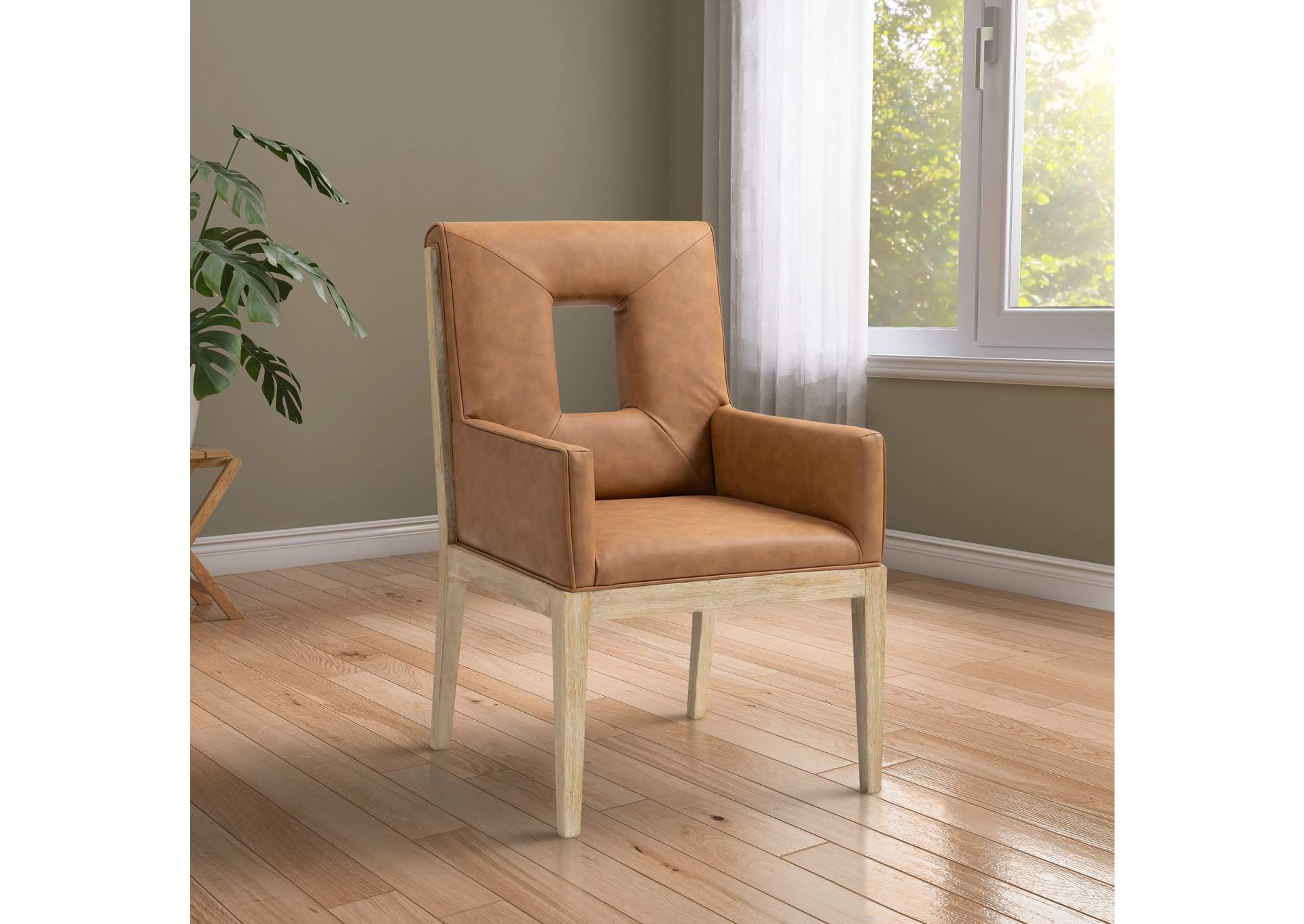 Gwendolyn Cognac Vegan Leather Dining Arm Chair image 3