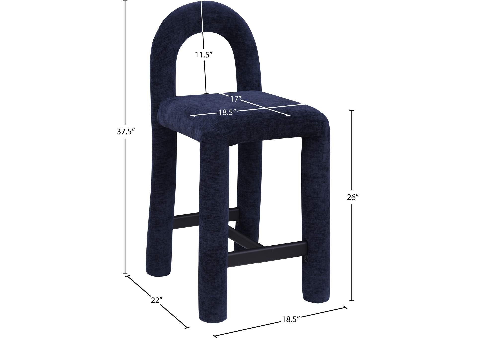 Amari Navy Chenille Fabric Stool image 9