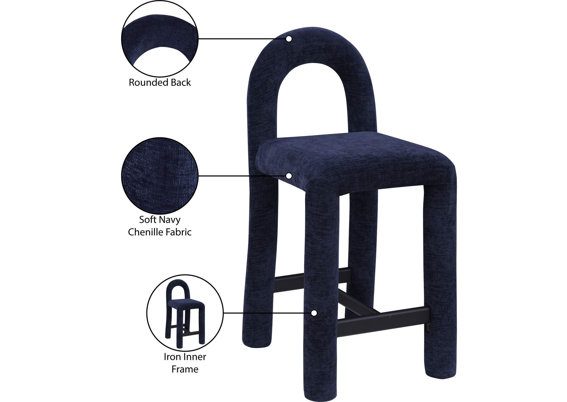 Amari Navy Chenille Fabric Stool image 10