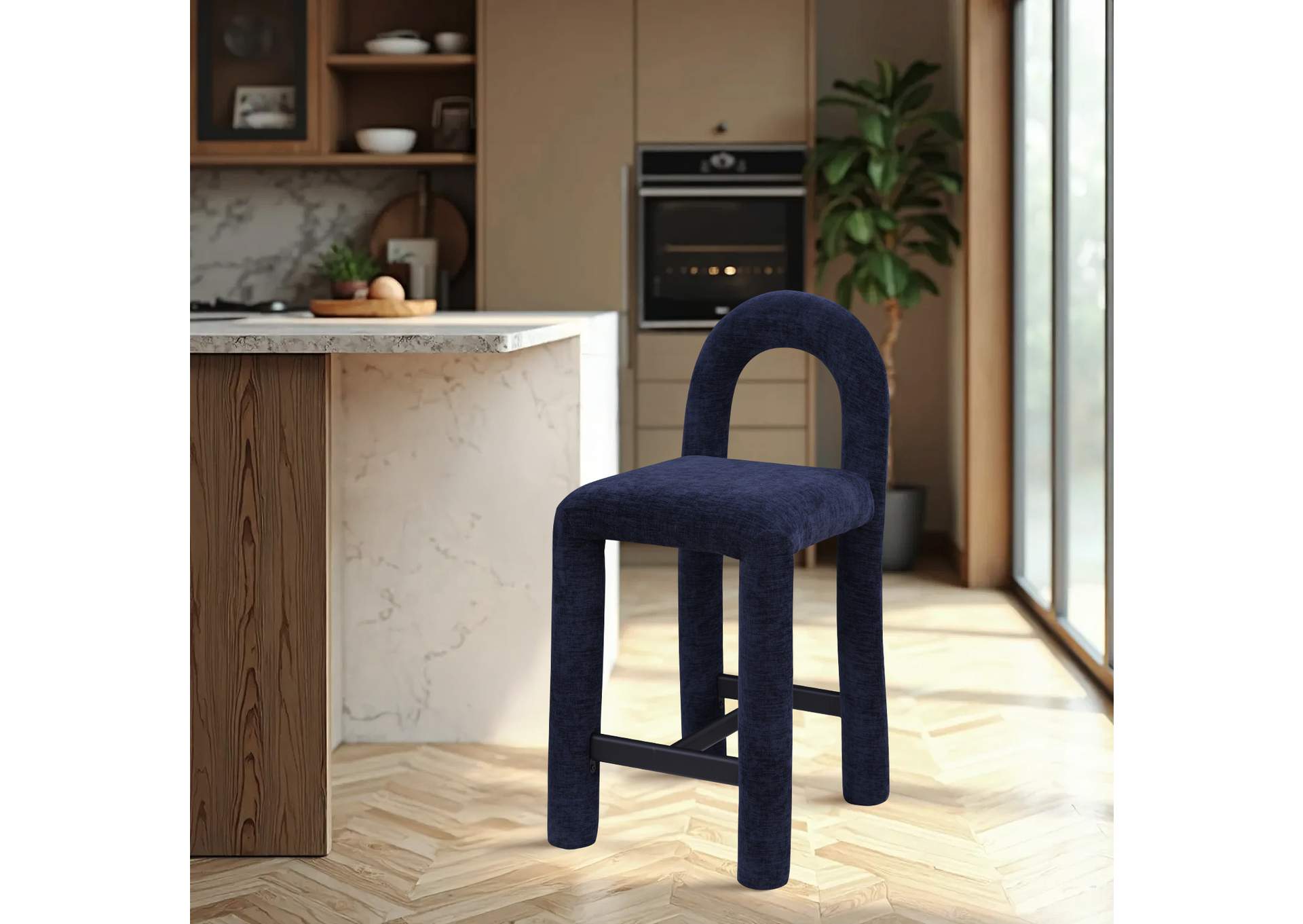 Amari Navy Chenille Fabric Stool image 3