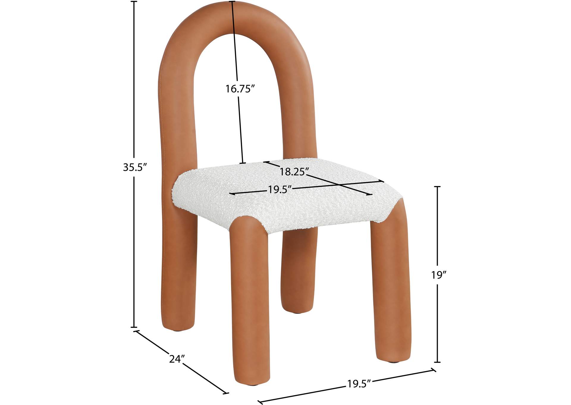 Amari Cognac Vegan Leather And Boucle Fabric Dining Chair
