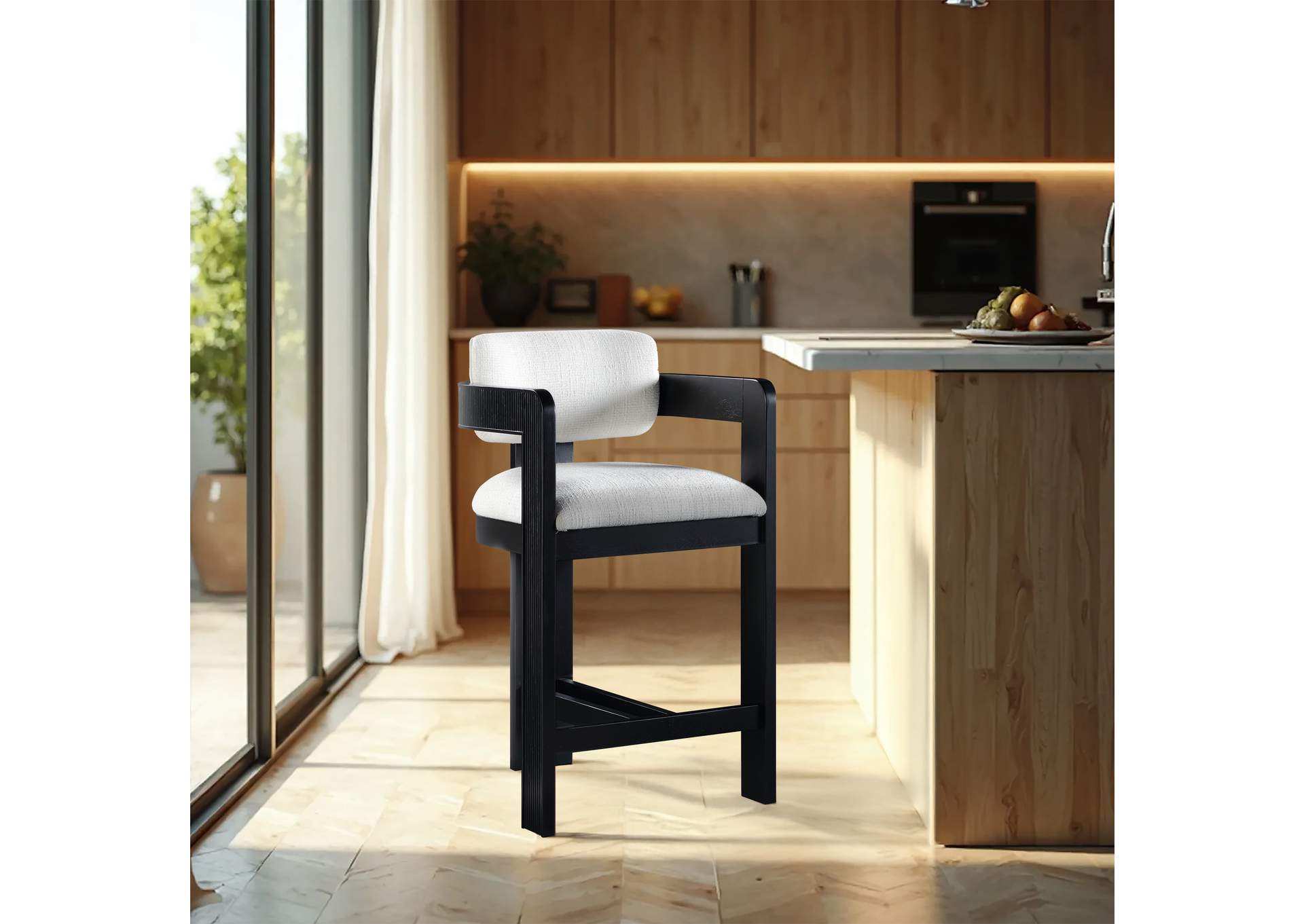 Sacha Cream Linen Textured Fabric Stool