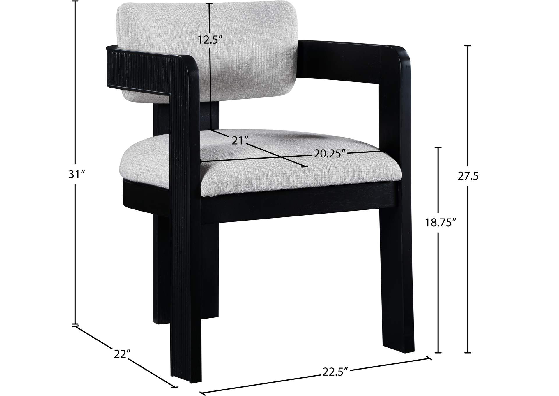 Sacha Grey Linen Textured Fabric Dining Chair