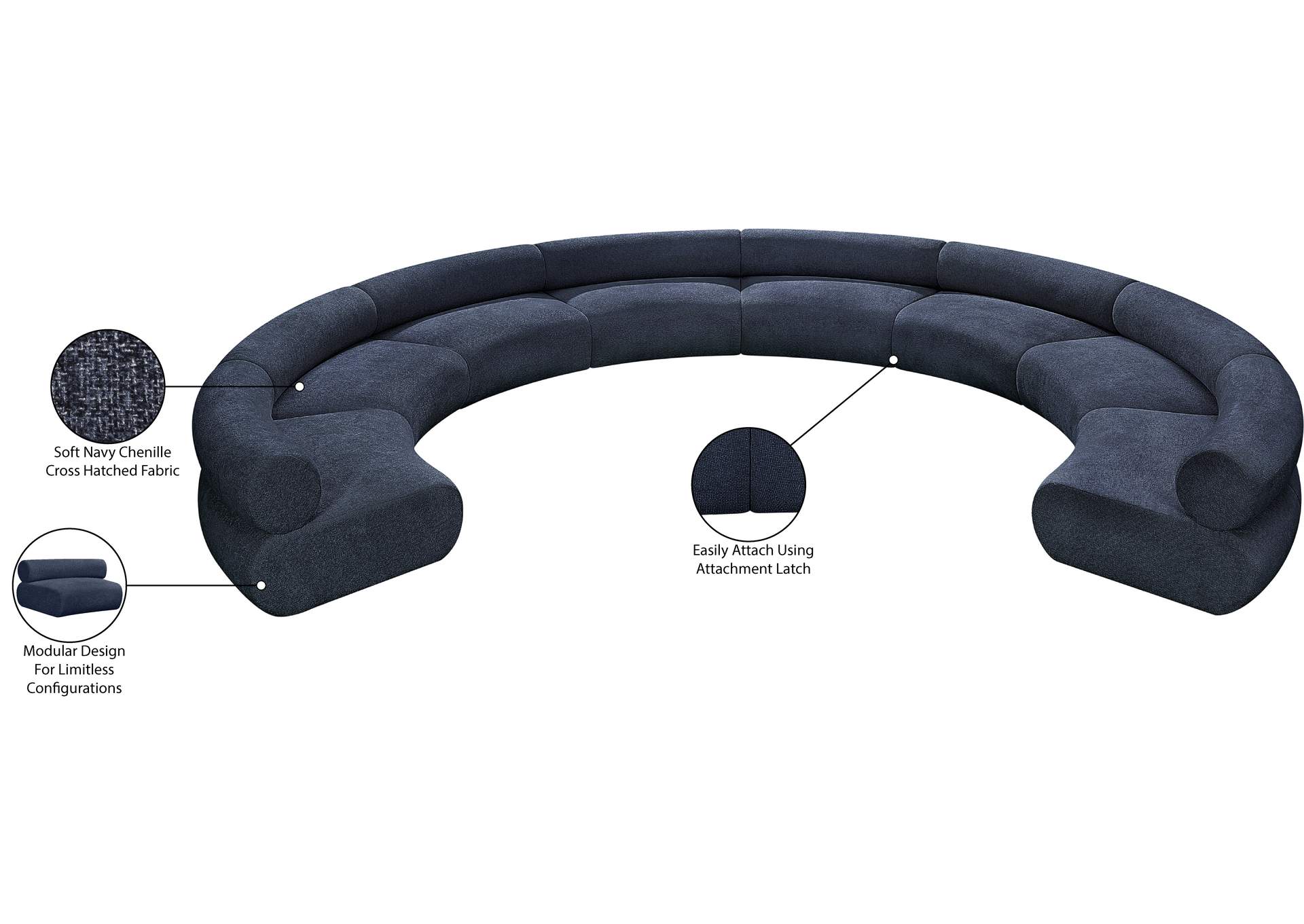Bale Navy Chenille Fabric Modular Sofa