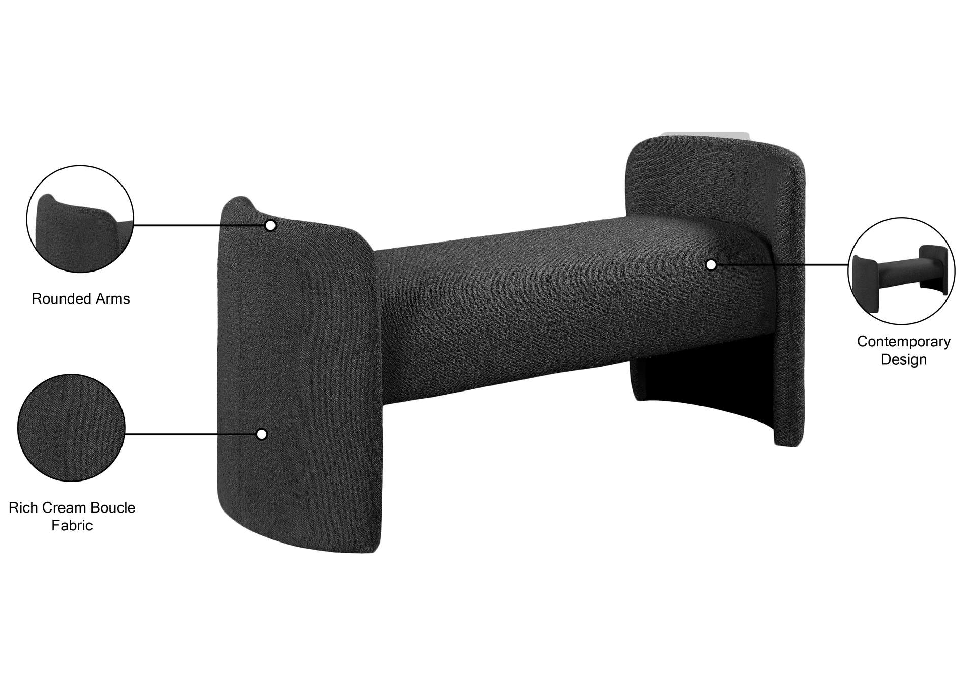 Peyton Black Boucle Fabric Bench
