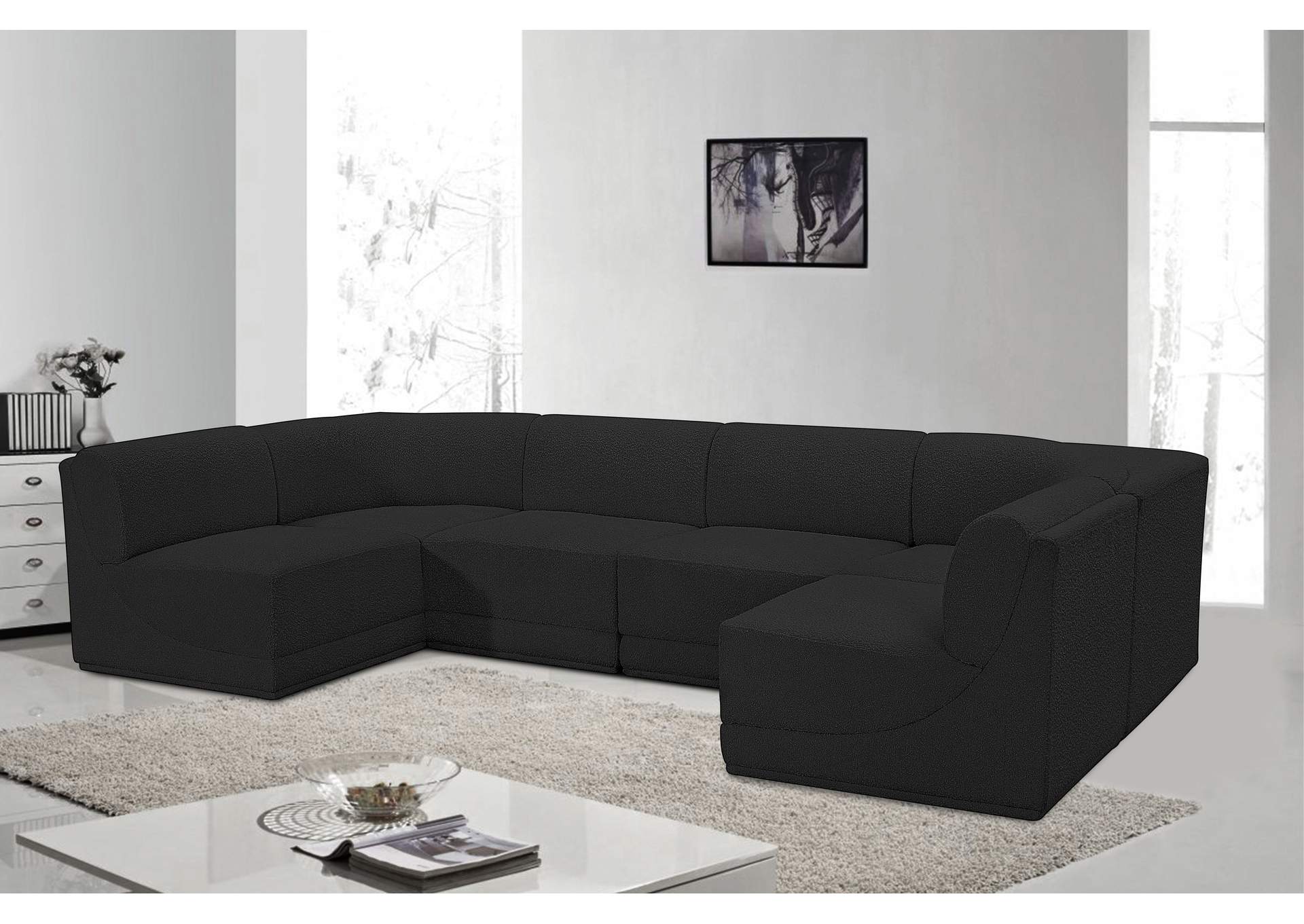 Ollie Black Boucle Fabric Modular Sectional