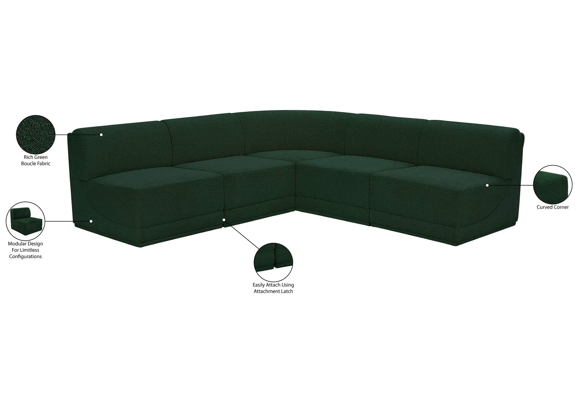 Ollie Green Boucle Fabric Modular Sectional