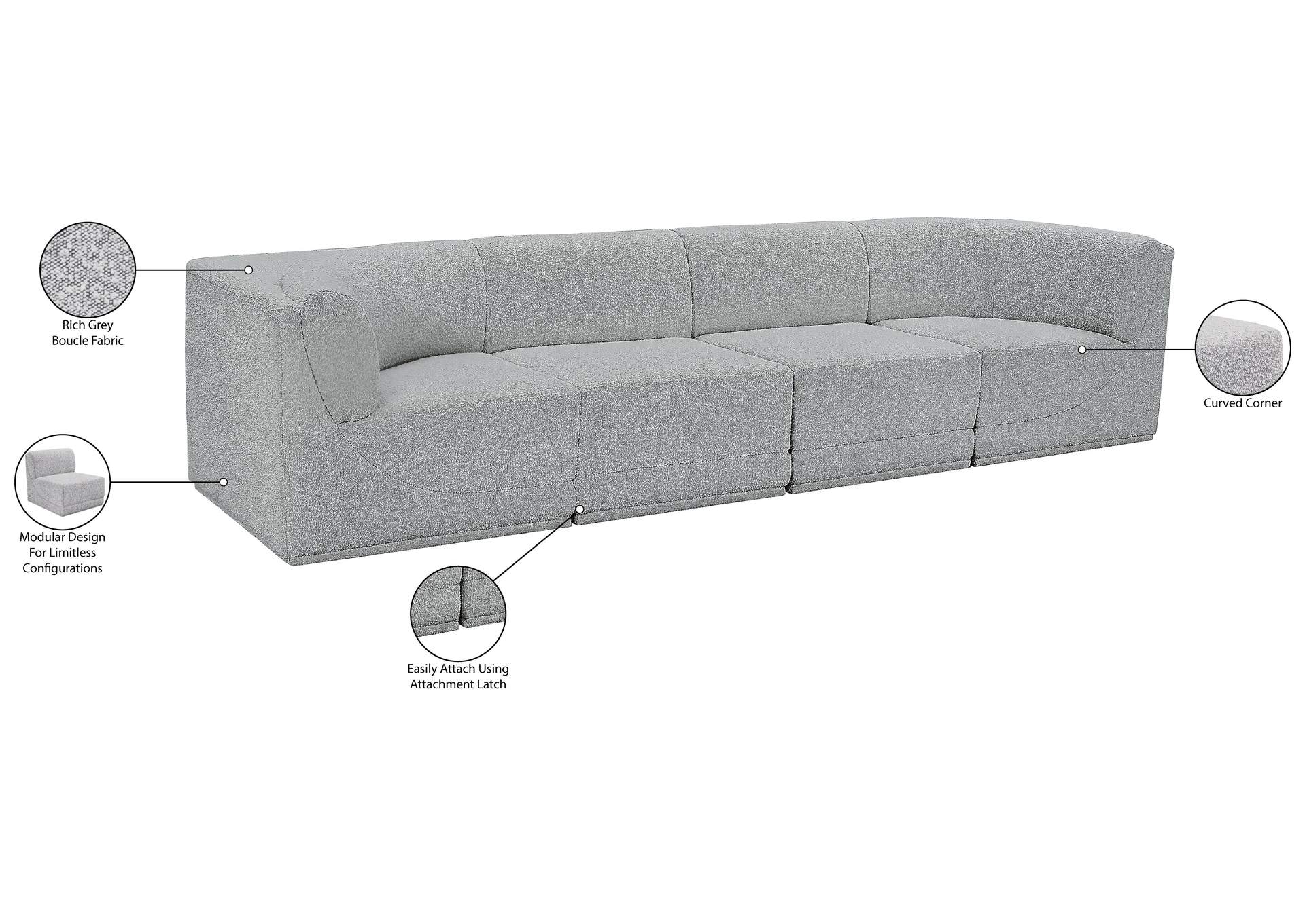 Ollie Grey Boucle Fabric Modular Sofa