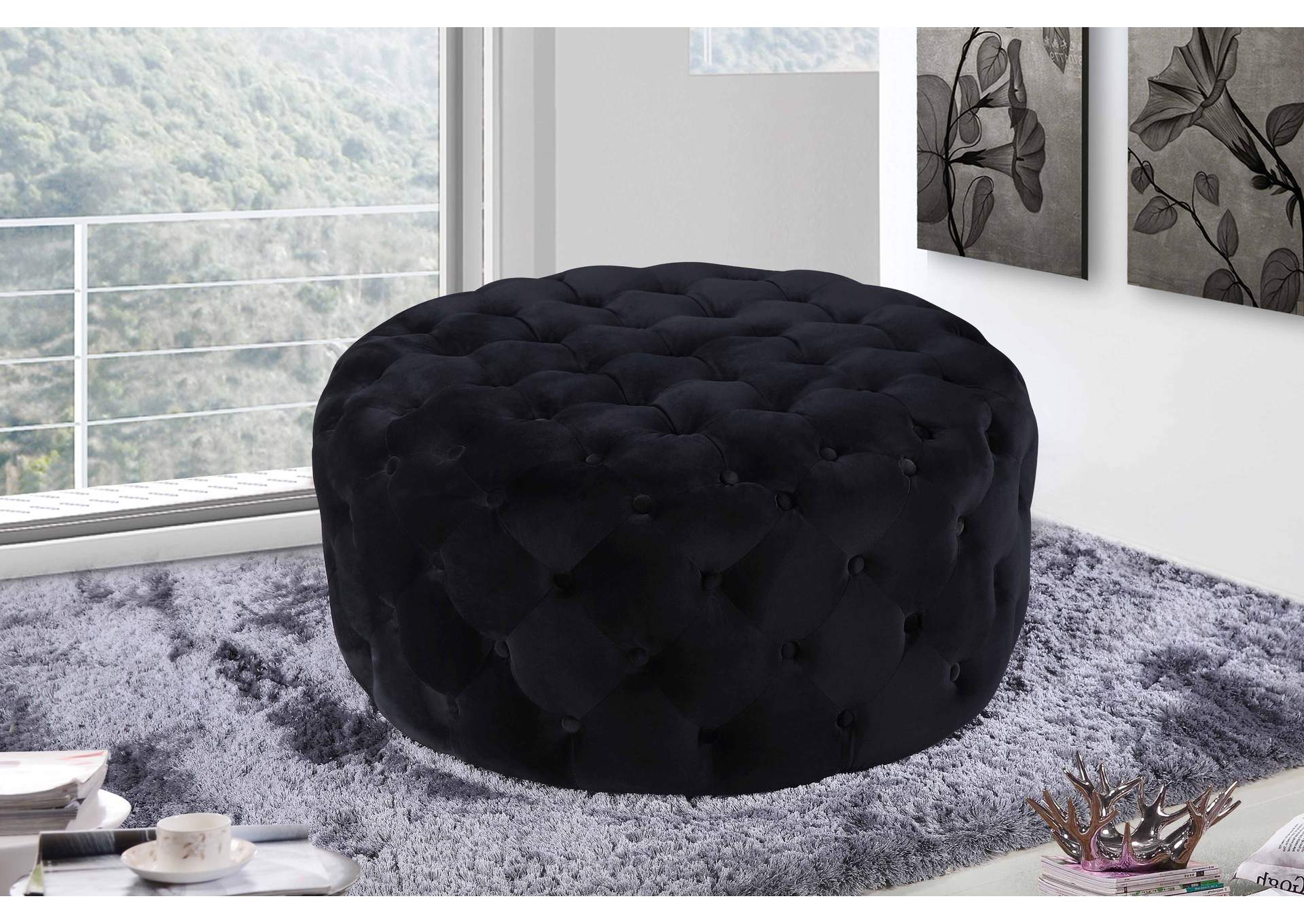 Addison Black Velvet Ottoman - Bench