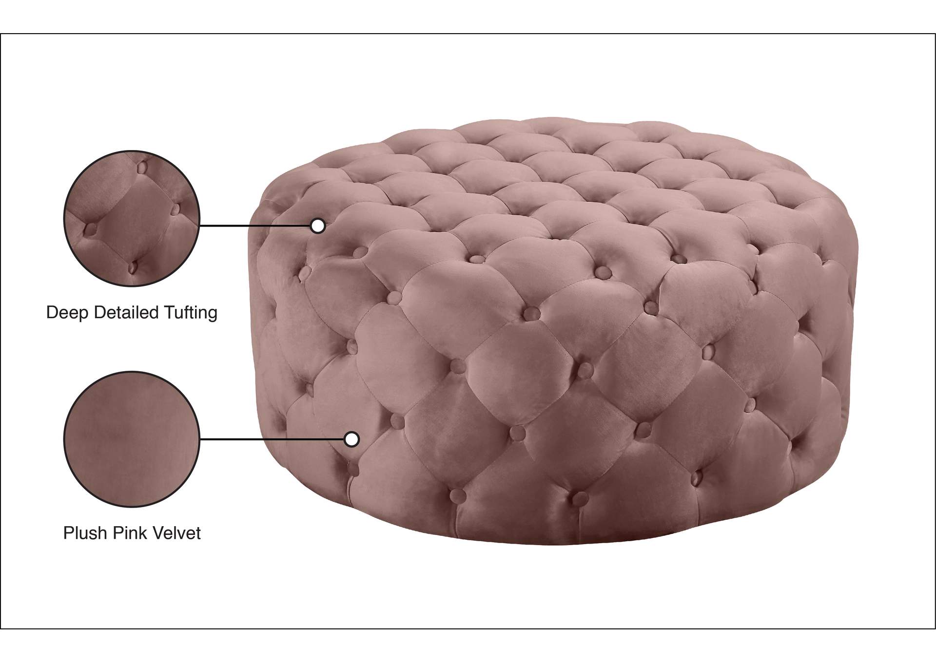Addison Pink Velvet Ottoman - Bench