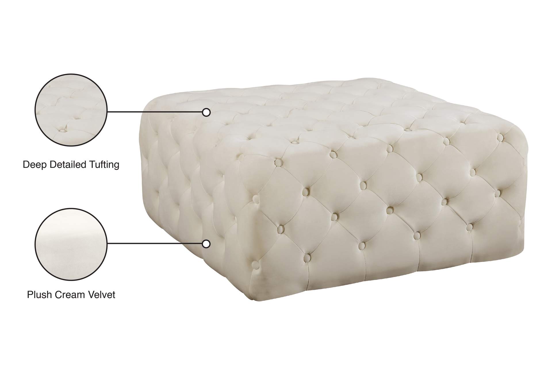 Ariel Cream Velvet Ottoman - Bench