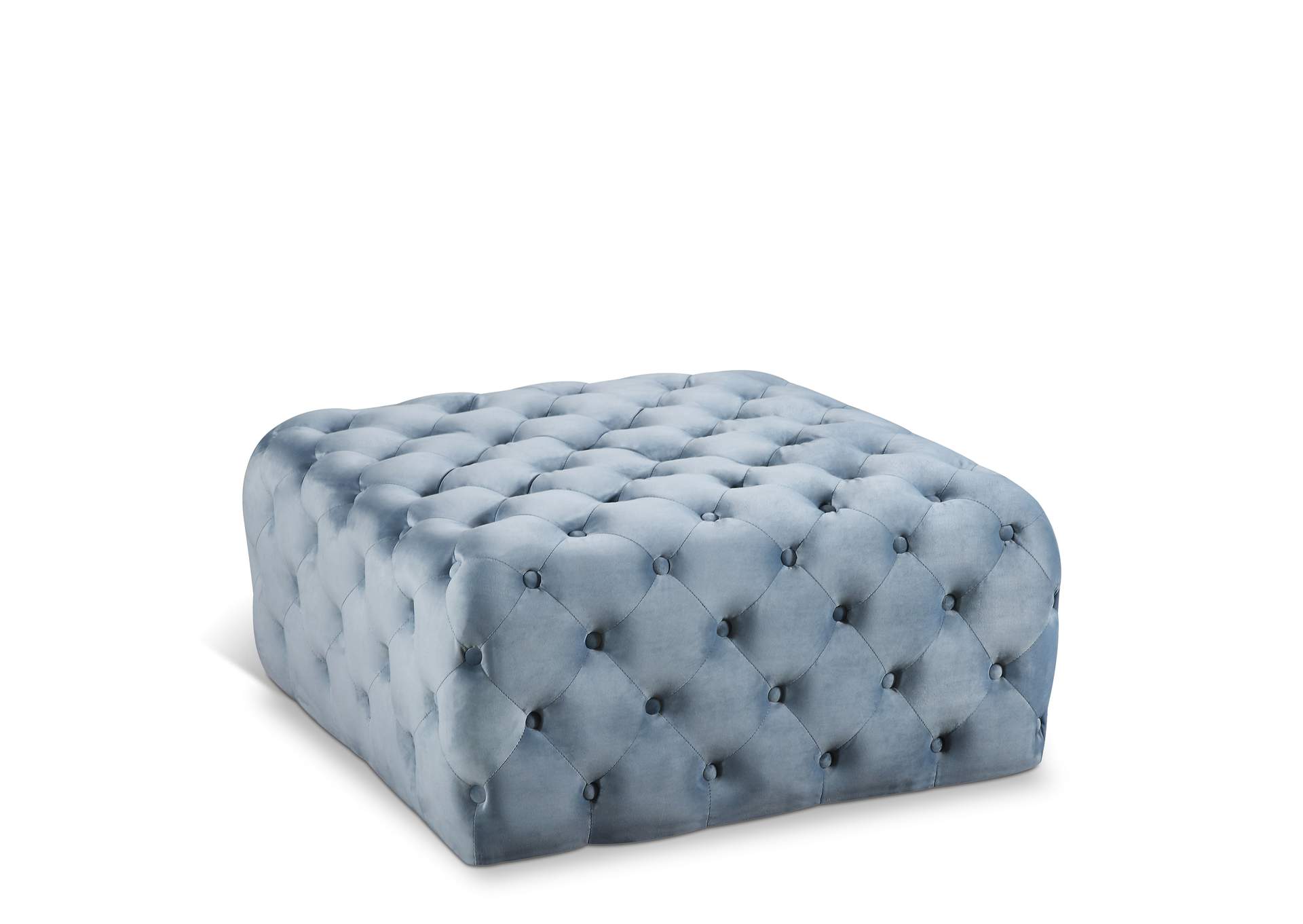 Ariel Sky Blue Velvet Ottoman - Bench