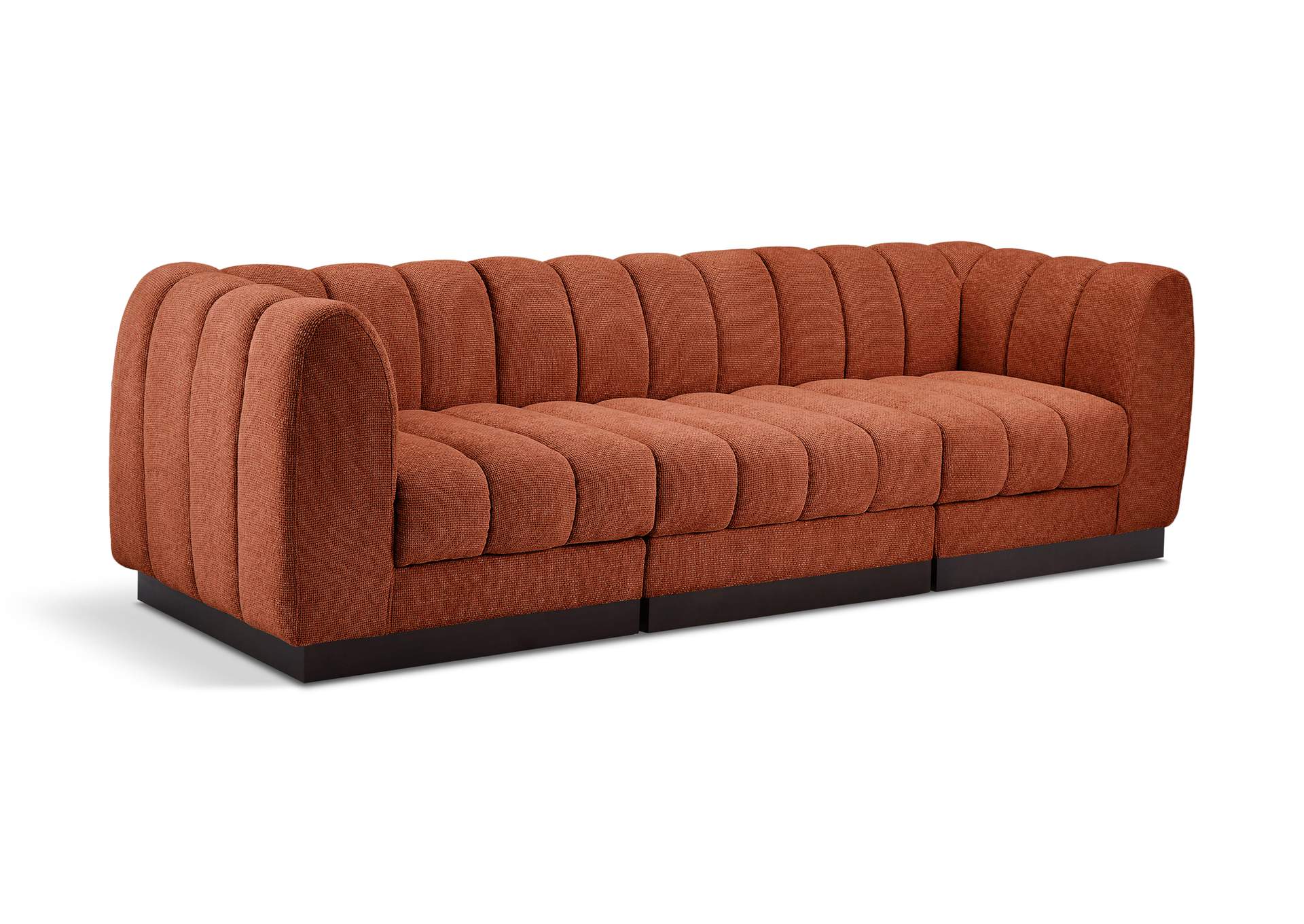 Quinn Cognac Chenille Fabric Modular Sofa