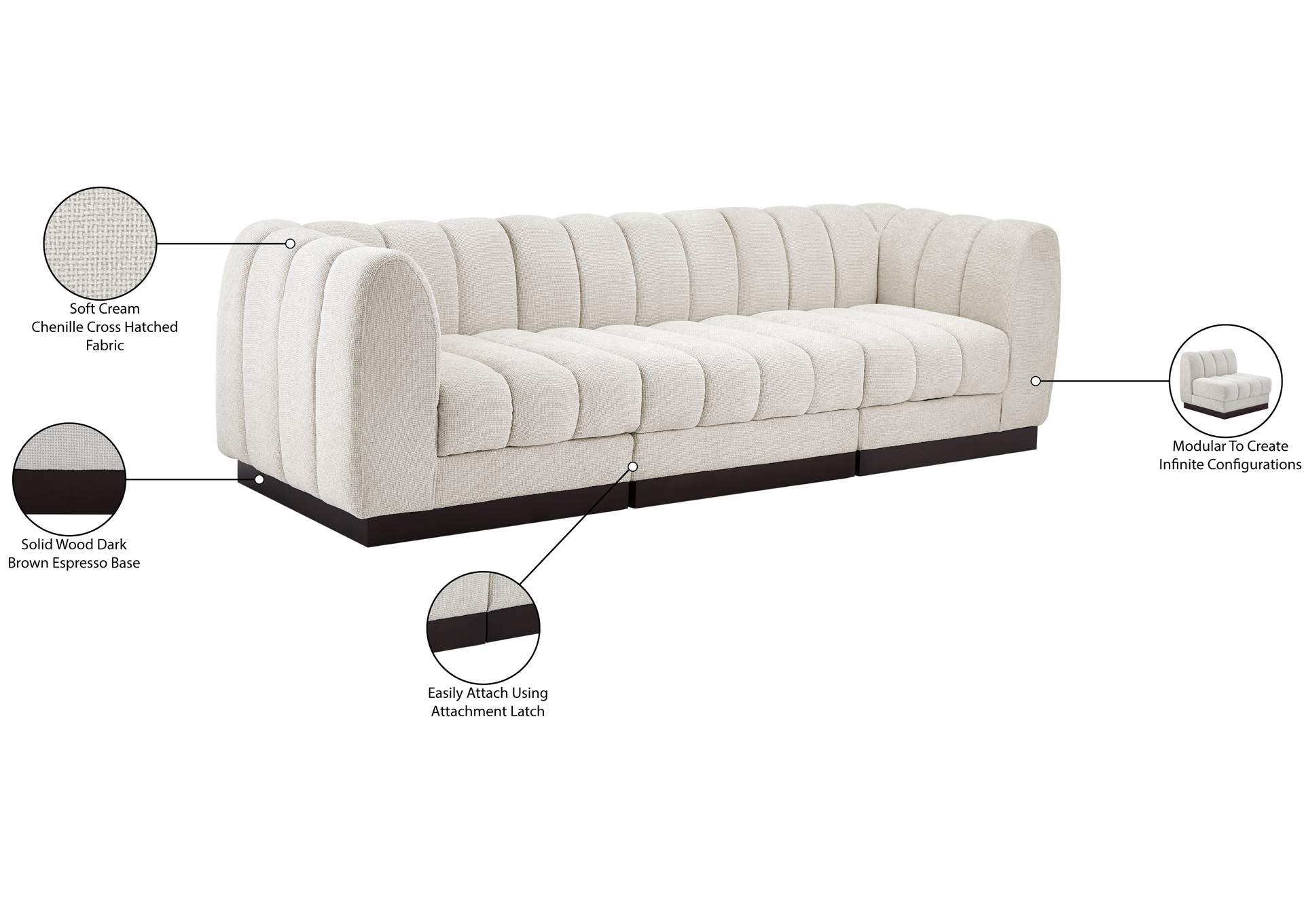 Quinn Cream Chenille Fabric Modular Sofa
