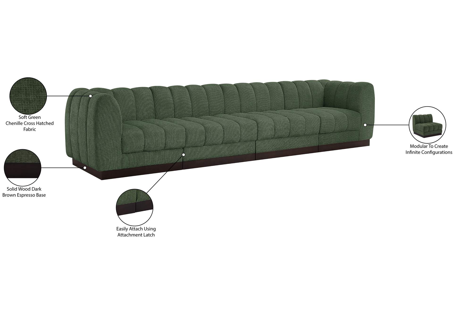Quinn Green Chenille Fabric Modular Sofa