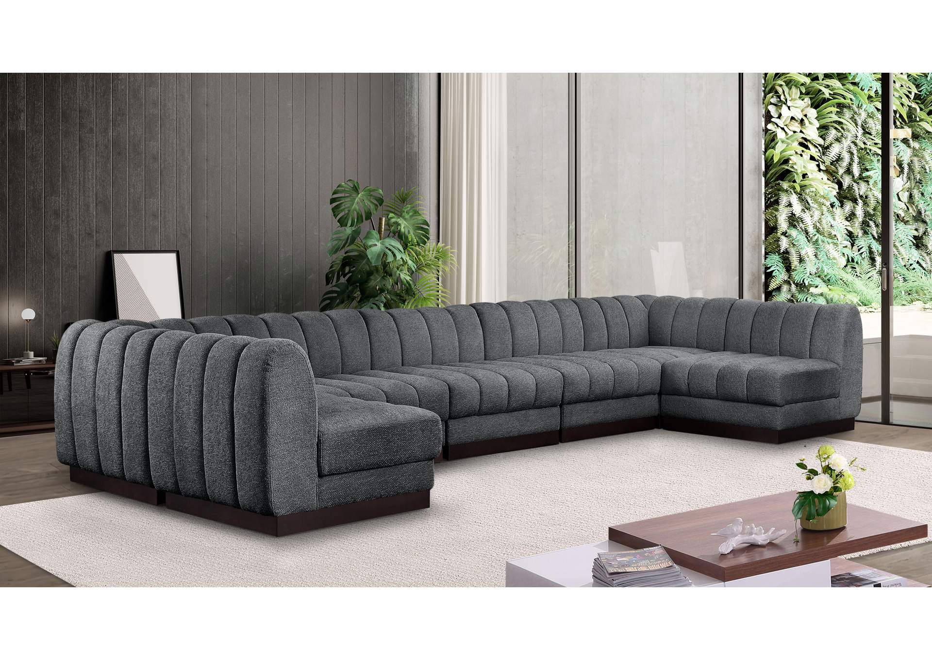 Quinn Grey Chenille Fabric Modular Sectional