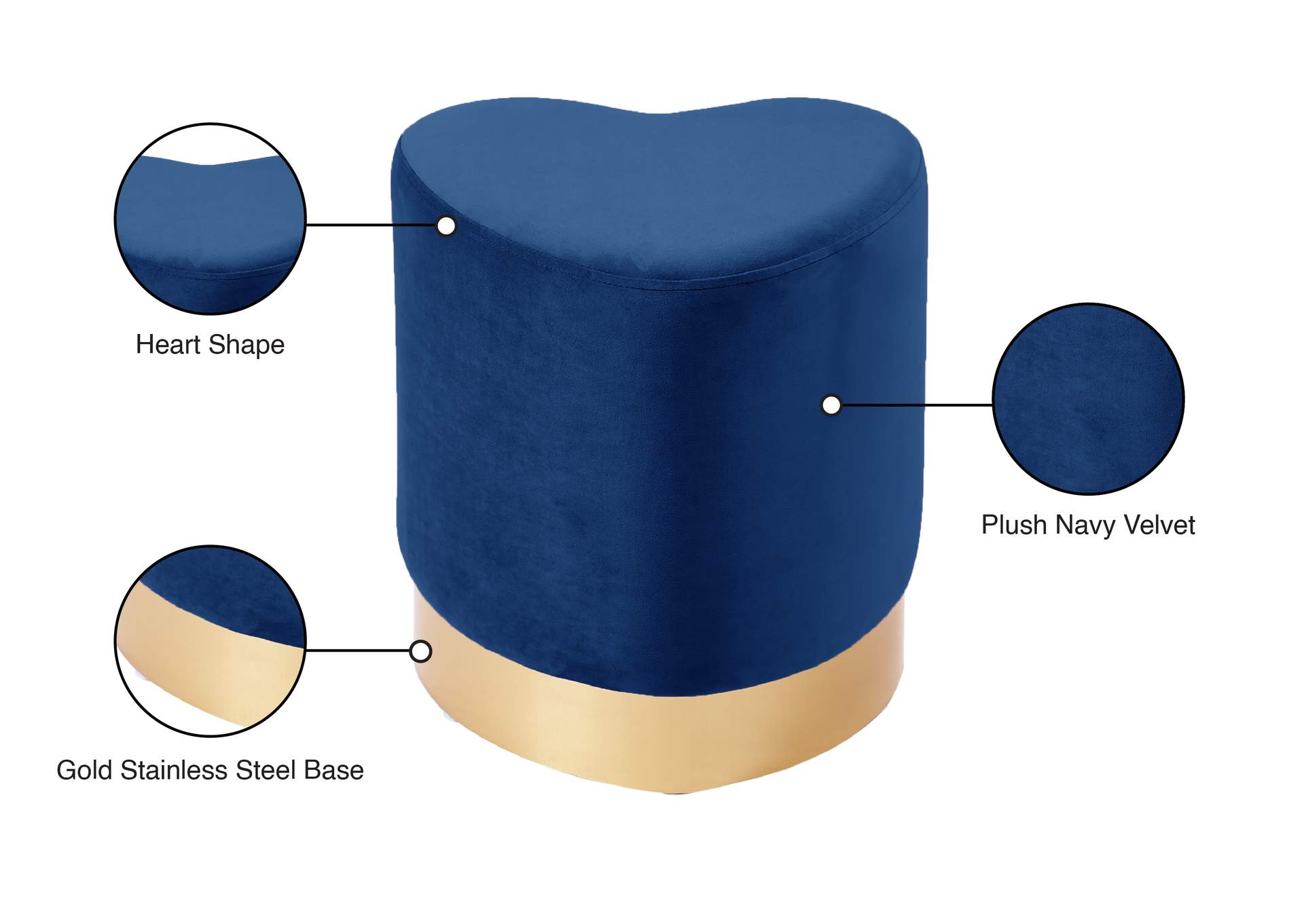 Heart Navy Velvet Ottoman - Stool