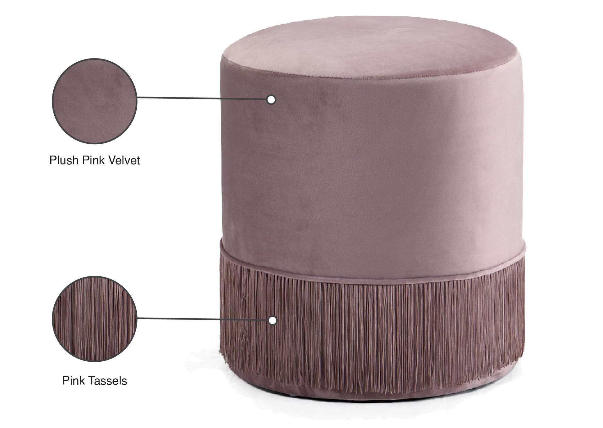 Teddy Pink Velvet Ottoman - Stool