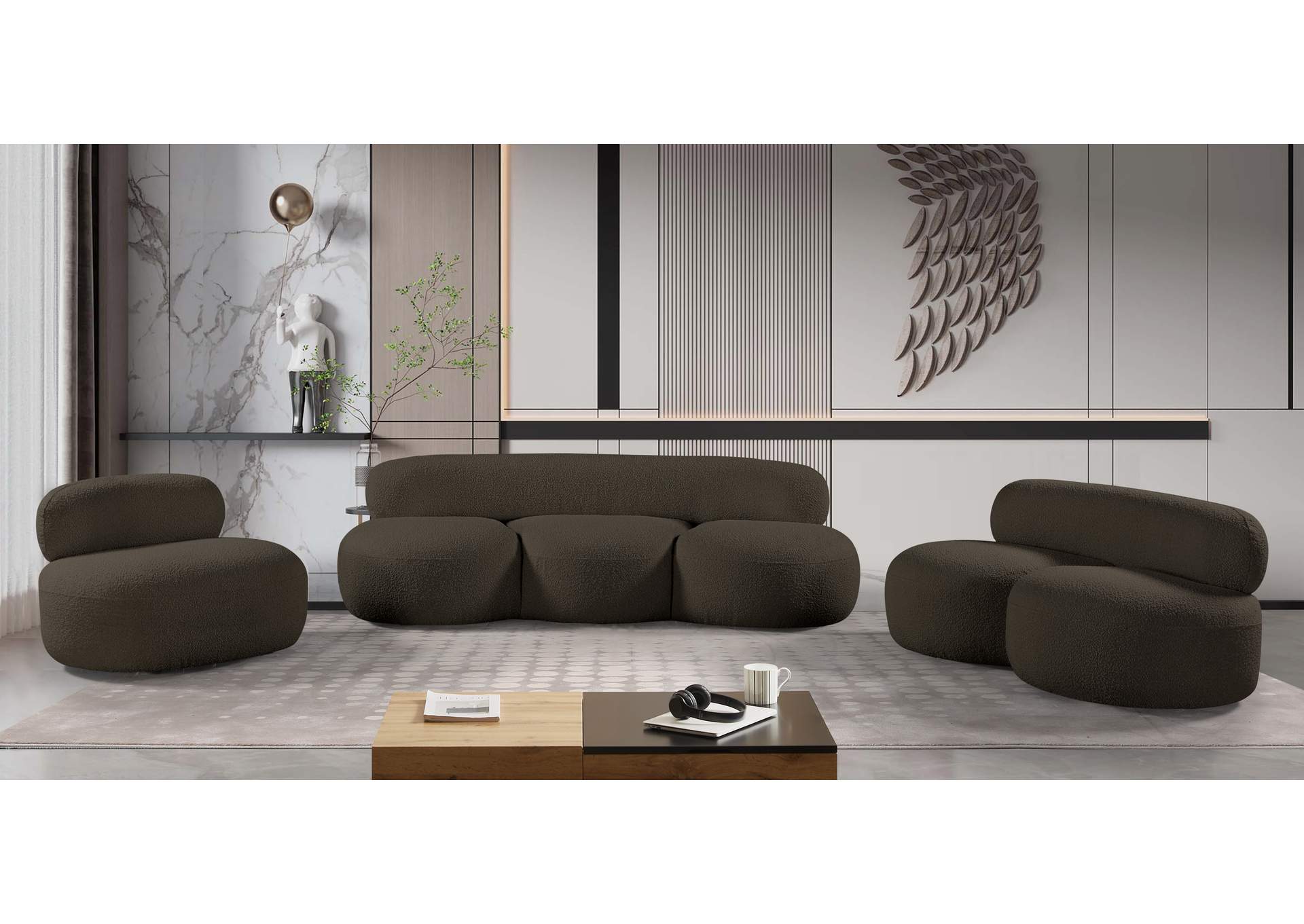 Venti Brown Boucle Fabric Loveseat