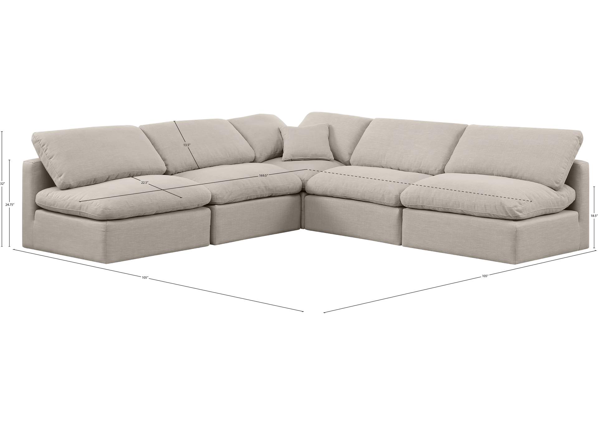 Indulge Beige Linen Textured Fabric Modular Sectional image 9