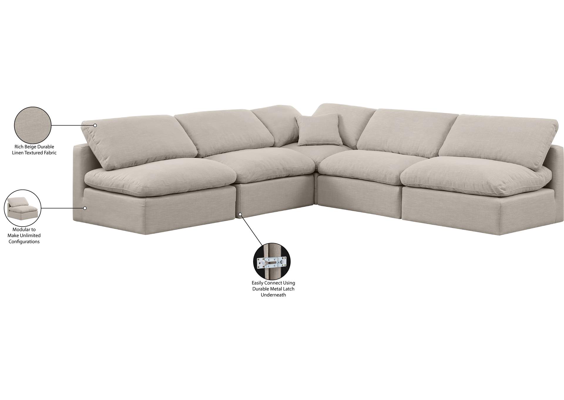 Indulge Beige Linen Textured Fabric Modular Sectional image 10
