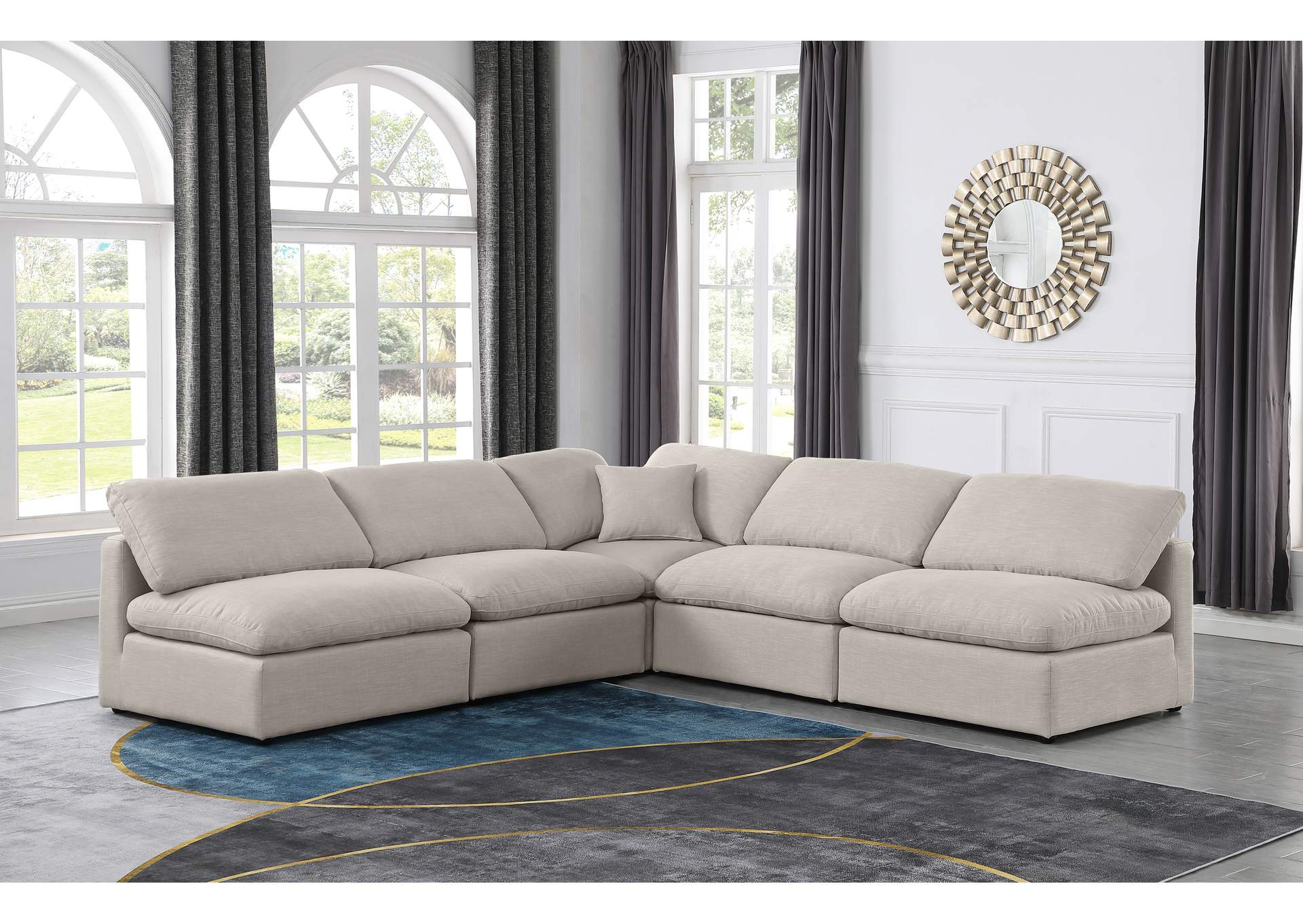 Indulge Beige Linen Textured Fabric Modular Sectional image 3
