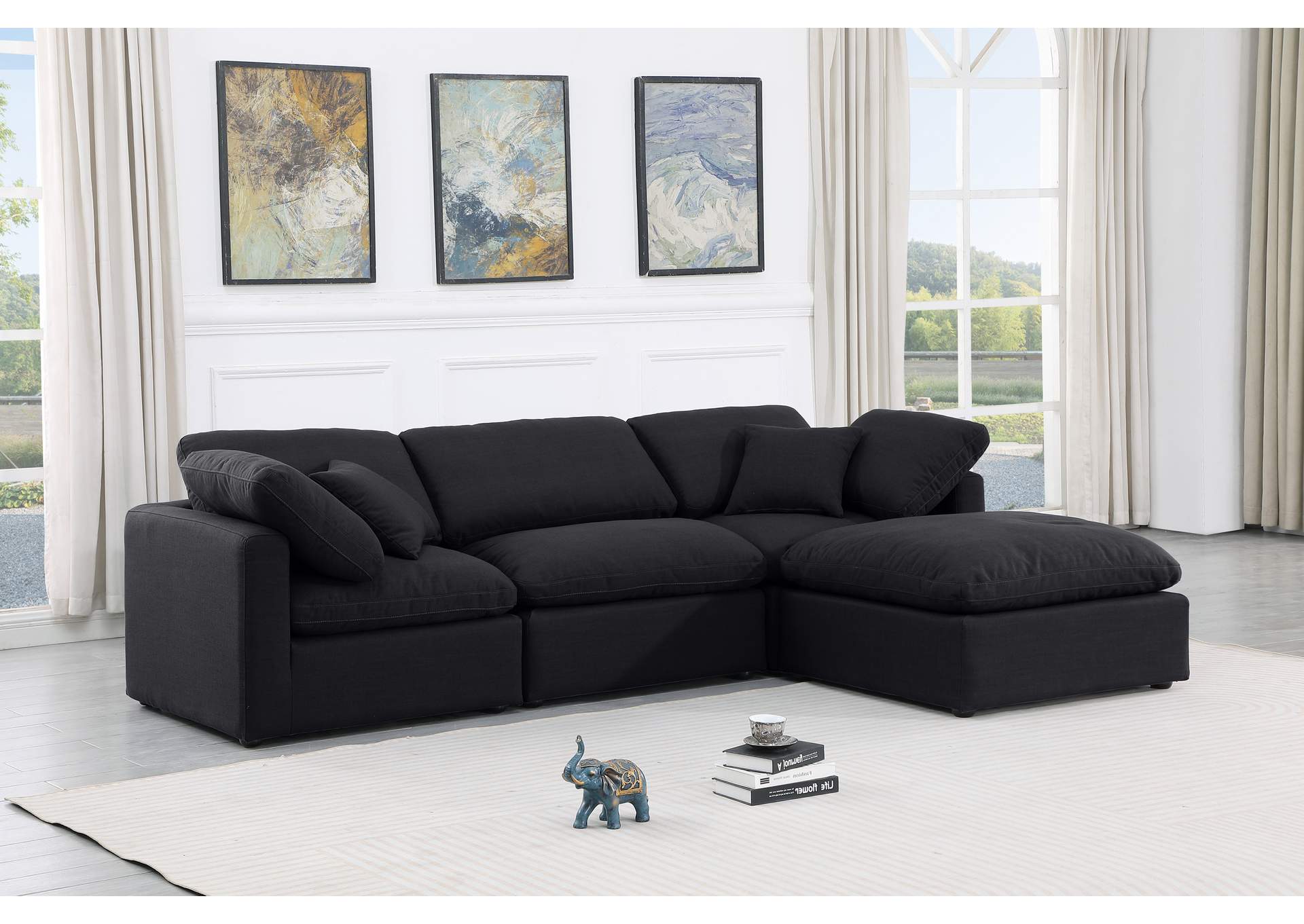 Indulge Black Linen Textured Fabric Modular Sectional