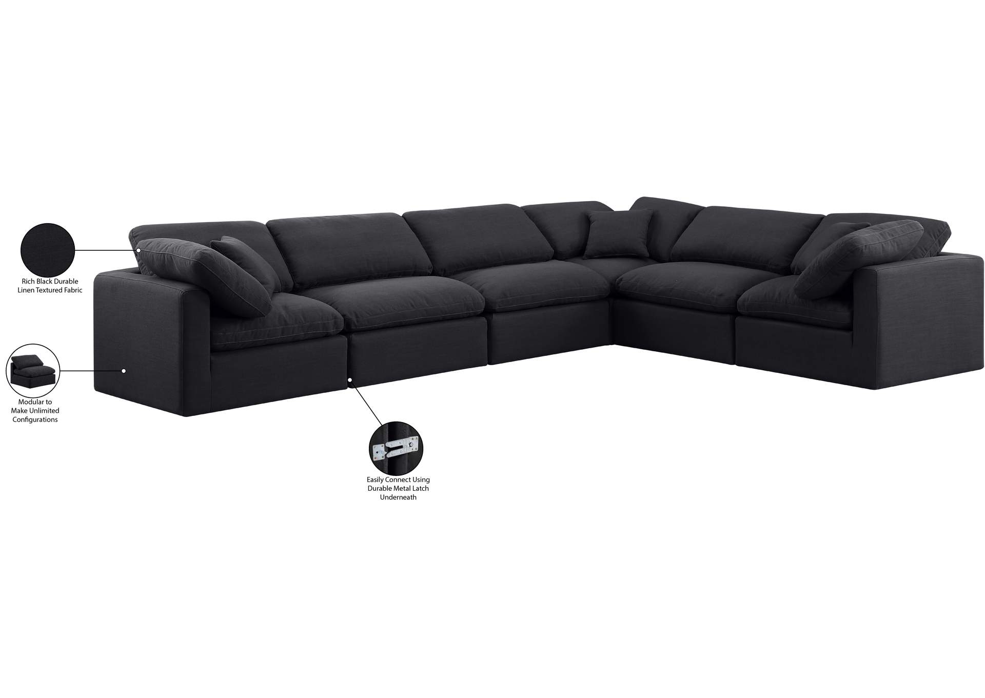 Indulge Black Linen Textured Fabric Modular Sectional
