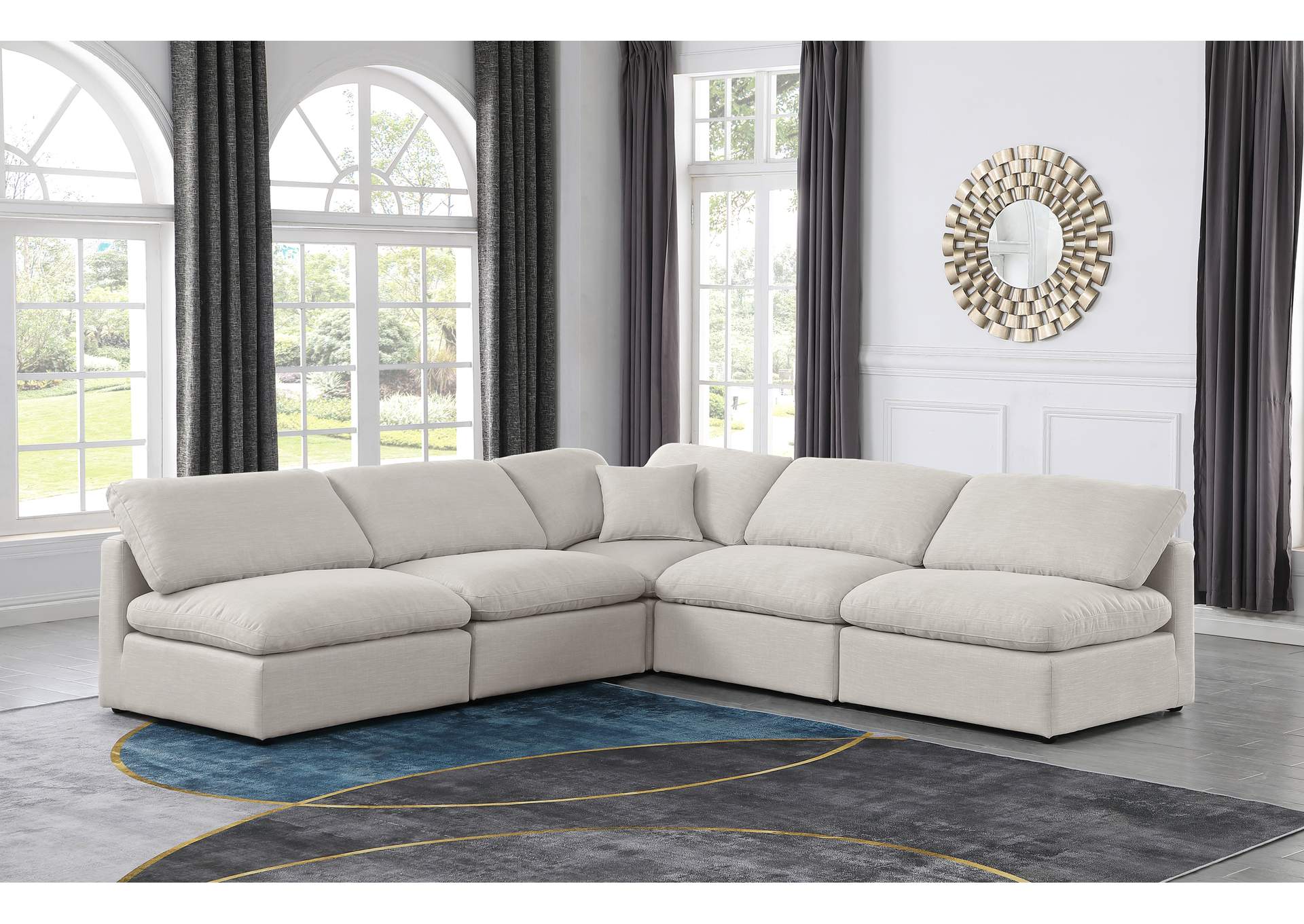 Indulge Cream Linen Textured Fabric Modular Sectional