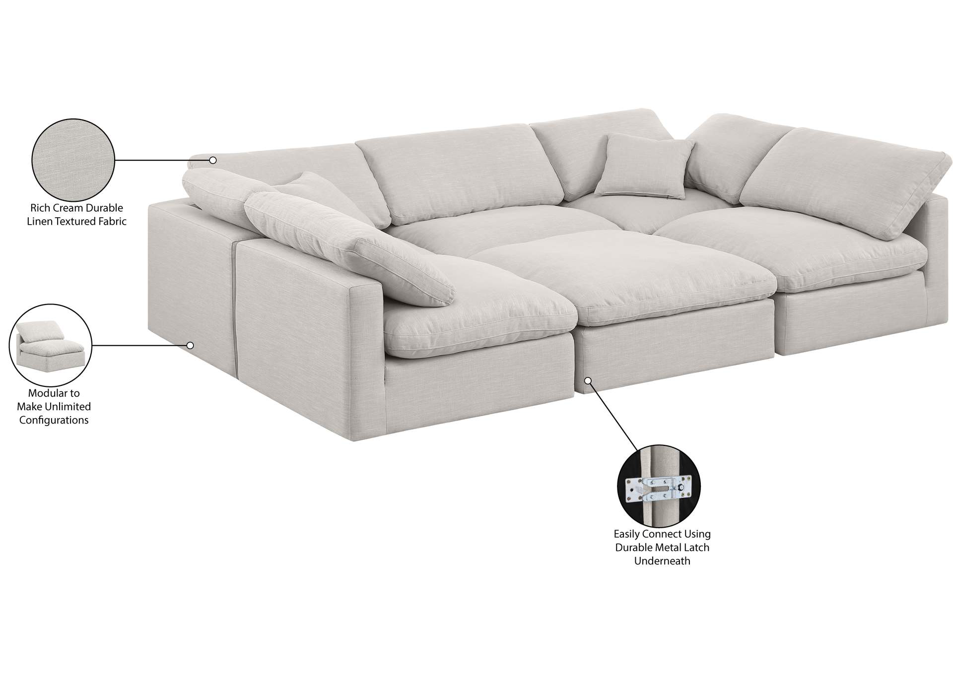 Indulge Cream Linen Textured Fabric Modular Sectional image 10