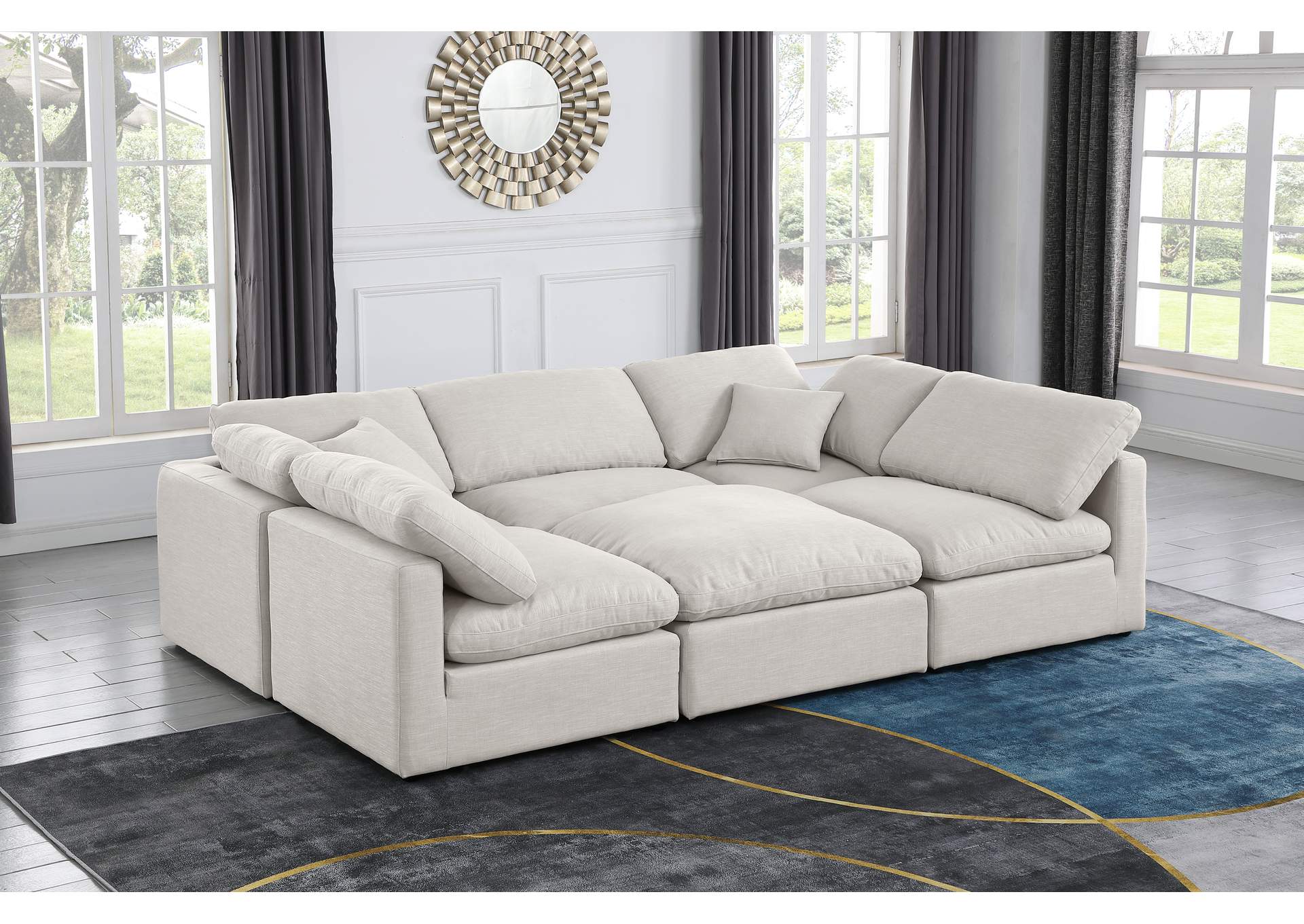 Indulge Cream Linen Textured Fabric Modular Sectional image 3