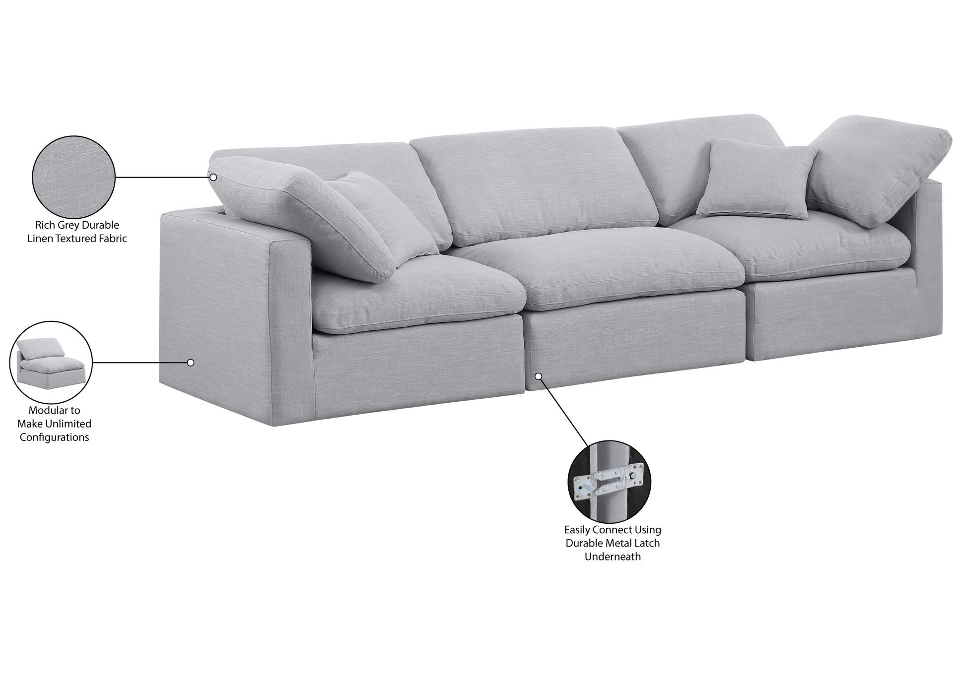 Indulge Grey Linen Textured Fabric Modular Sofa image 8