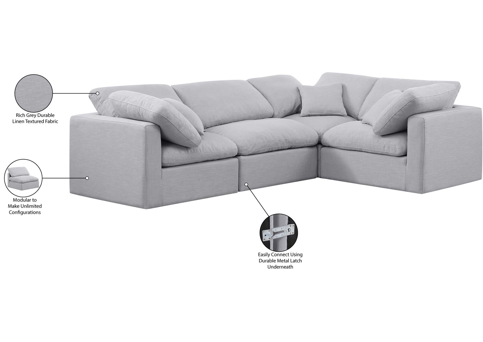 Indulge Grey Linen Textured Fabric Modular Sectional image 11