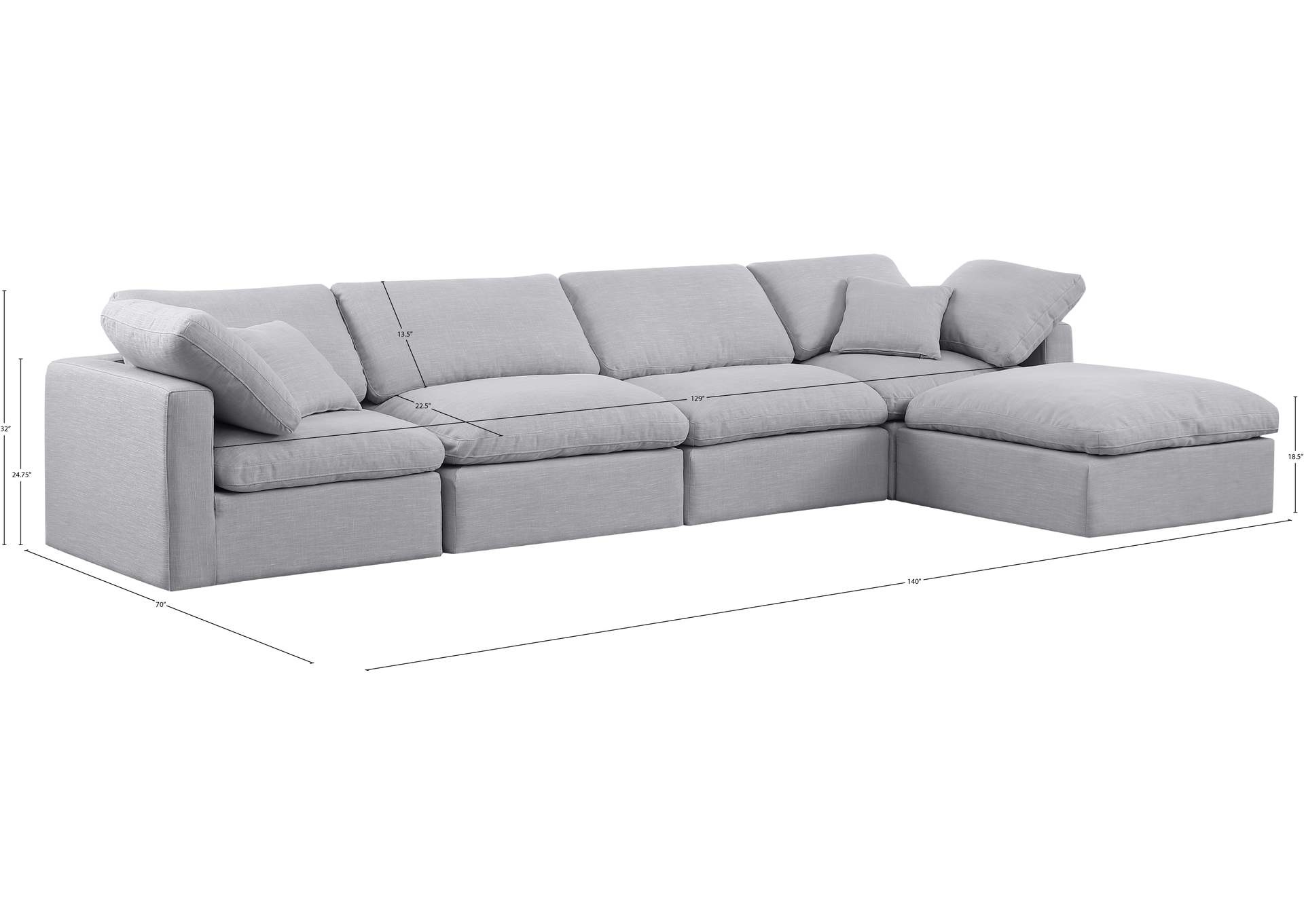 Indulge Grey Linen Textured Fabric Modular Sectional image 7