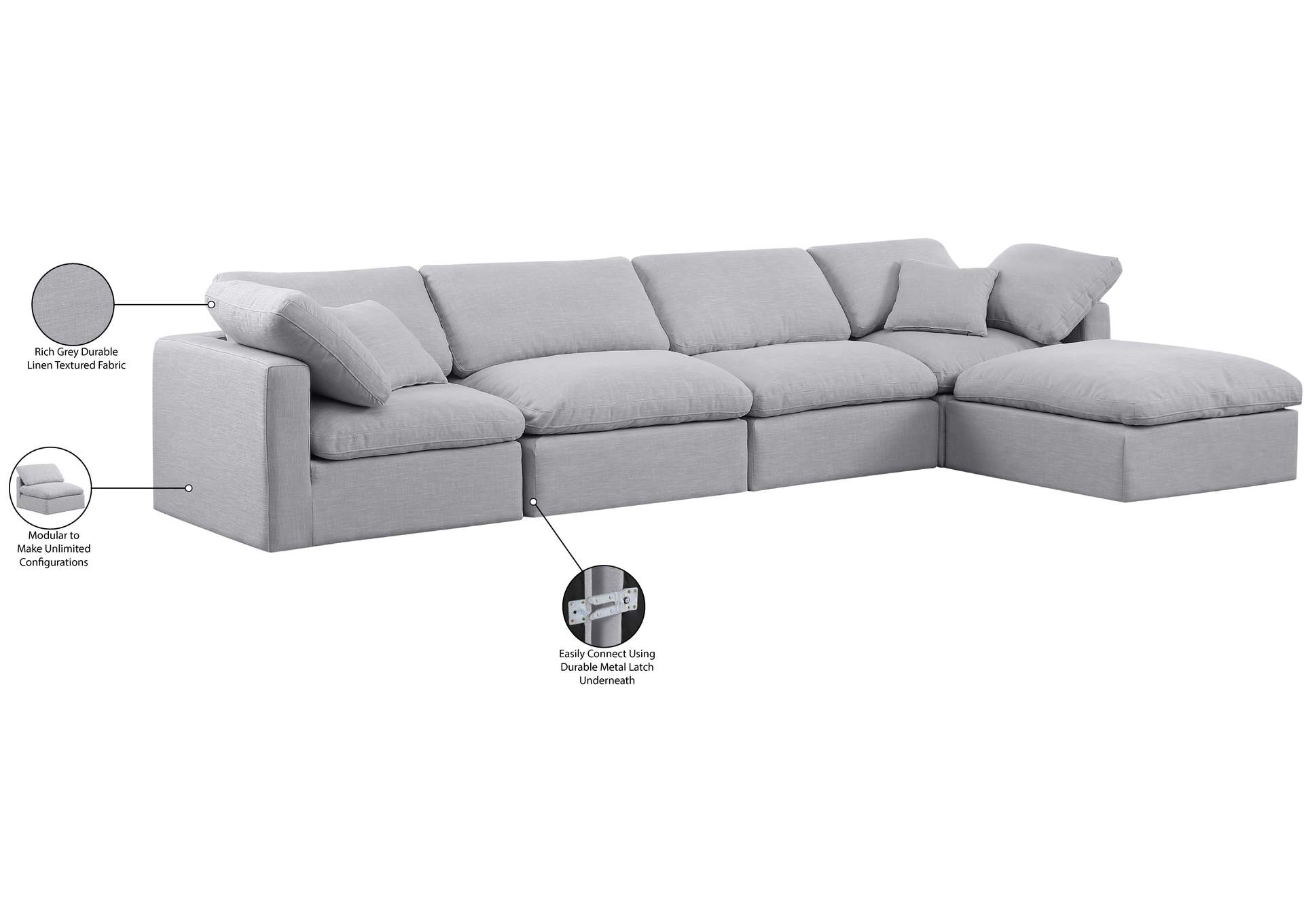 Indulge Grey Linen Textured Fabric Modular Sectional image 8
