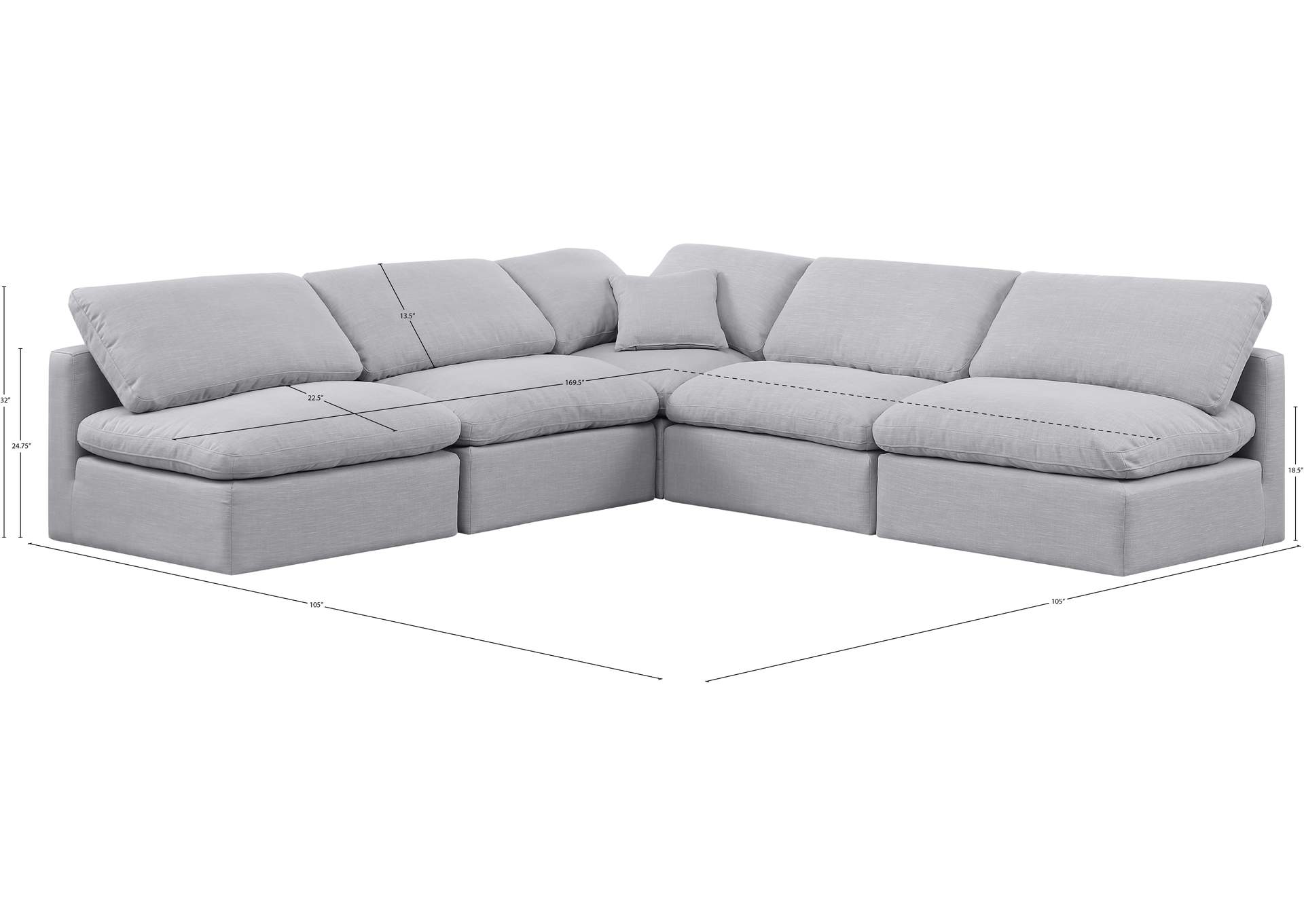 Indulge Grey Linen Textured Fabric Modular Sectional