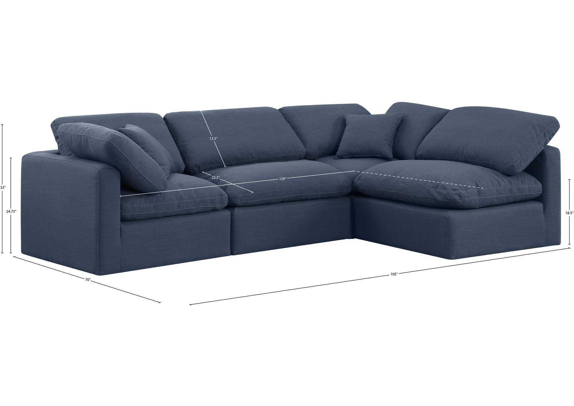 Indulge Navy Linen Textured Fabric Modular Sectional