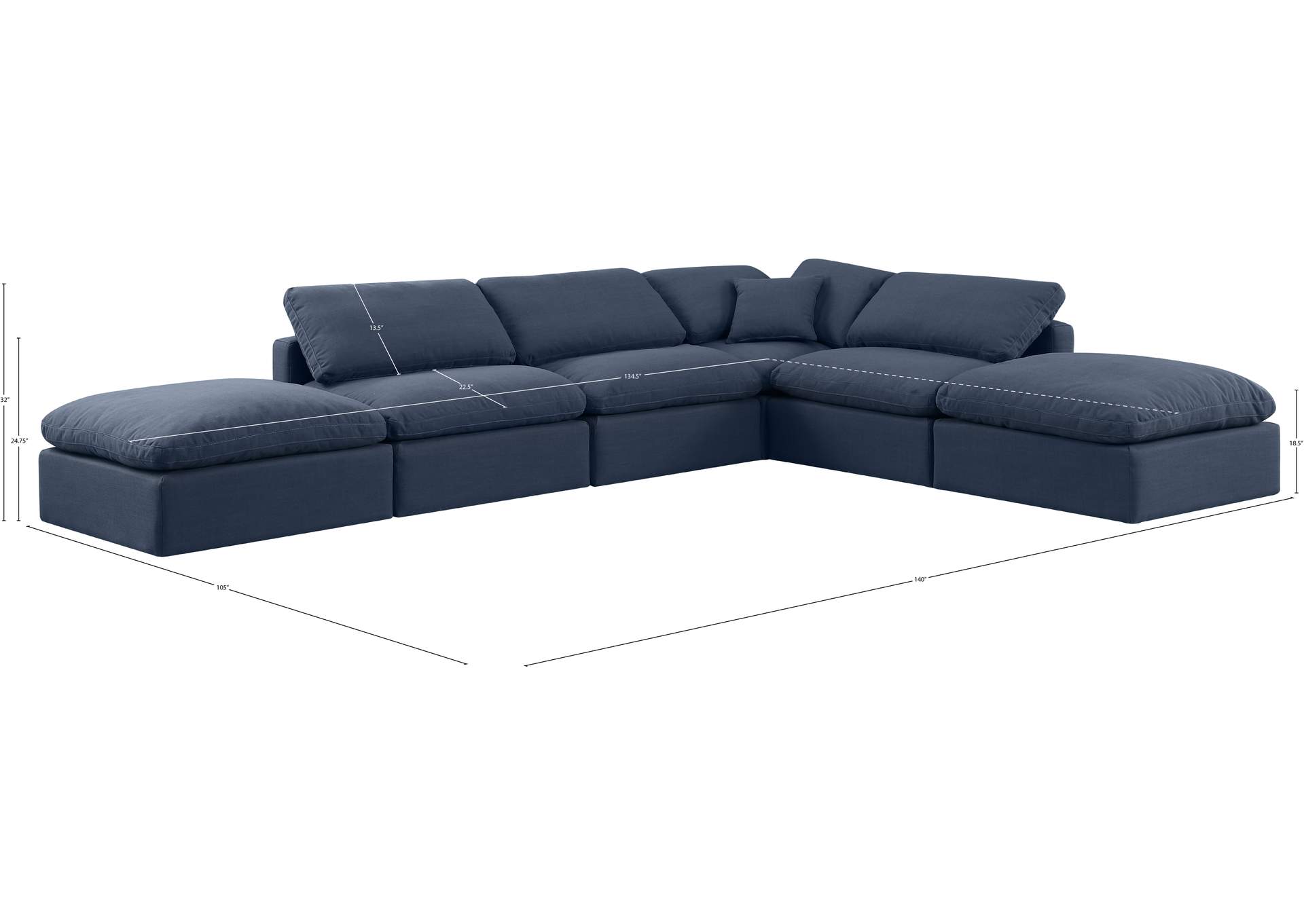 Indulge Navy Linen Textured Fabric Modular Sectional