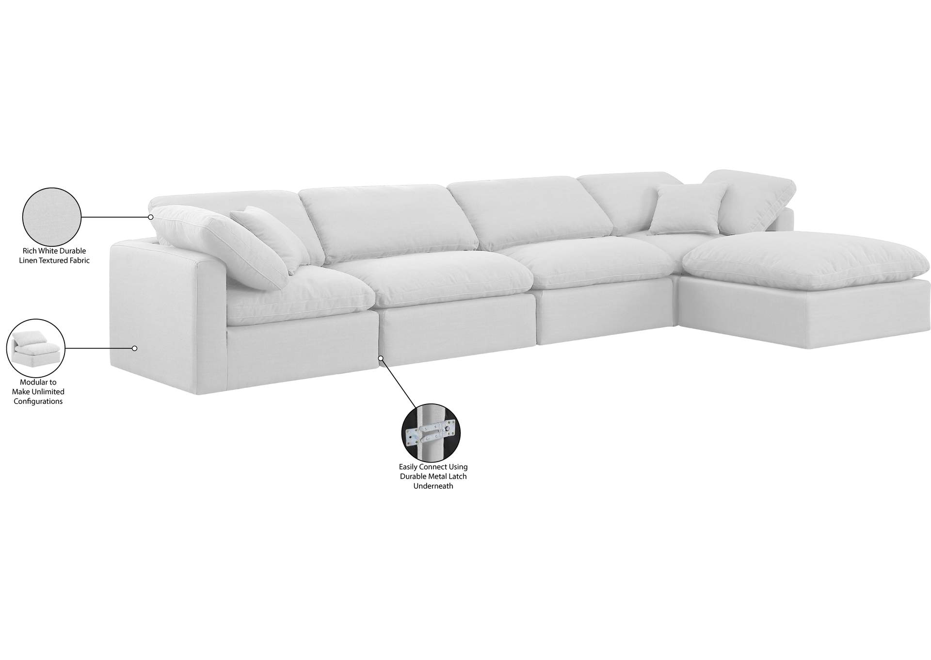 Indulge White Linen Textured Fabric Modular Sectional