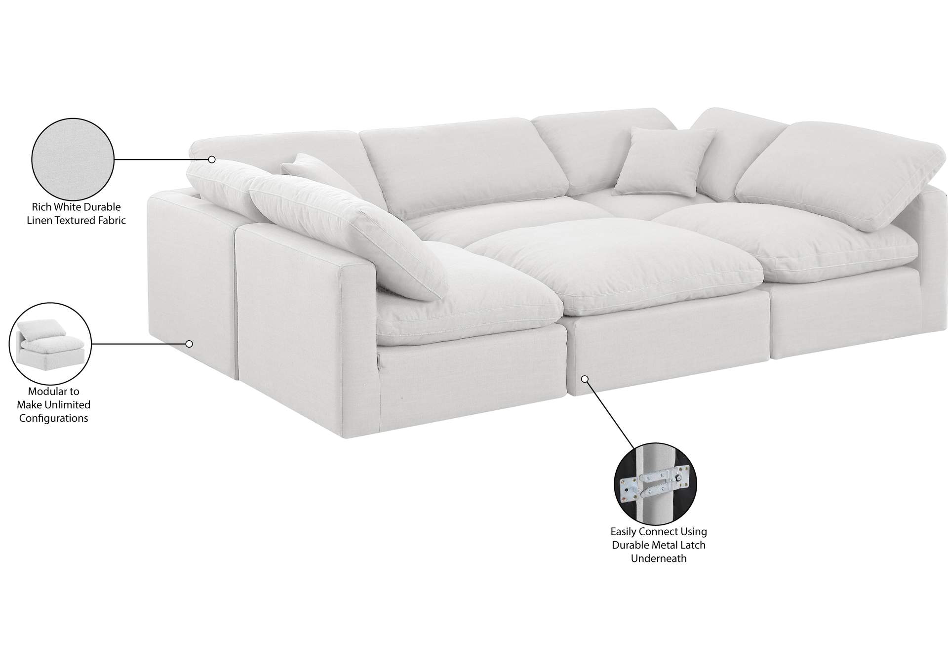 Indulge White Linen Textured Fabric Modular Sectional
