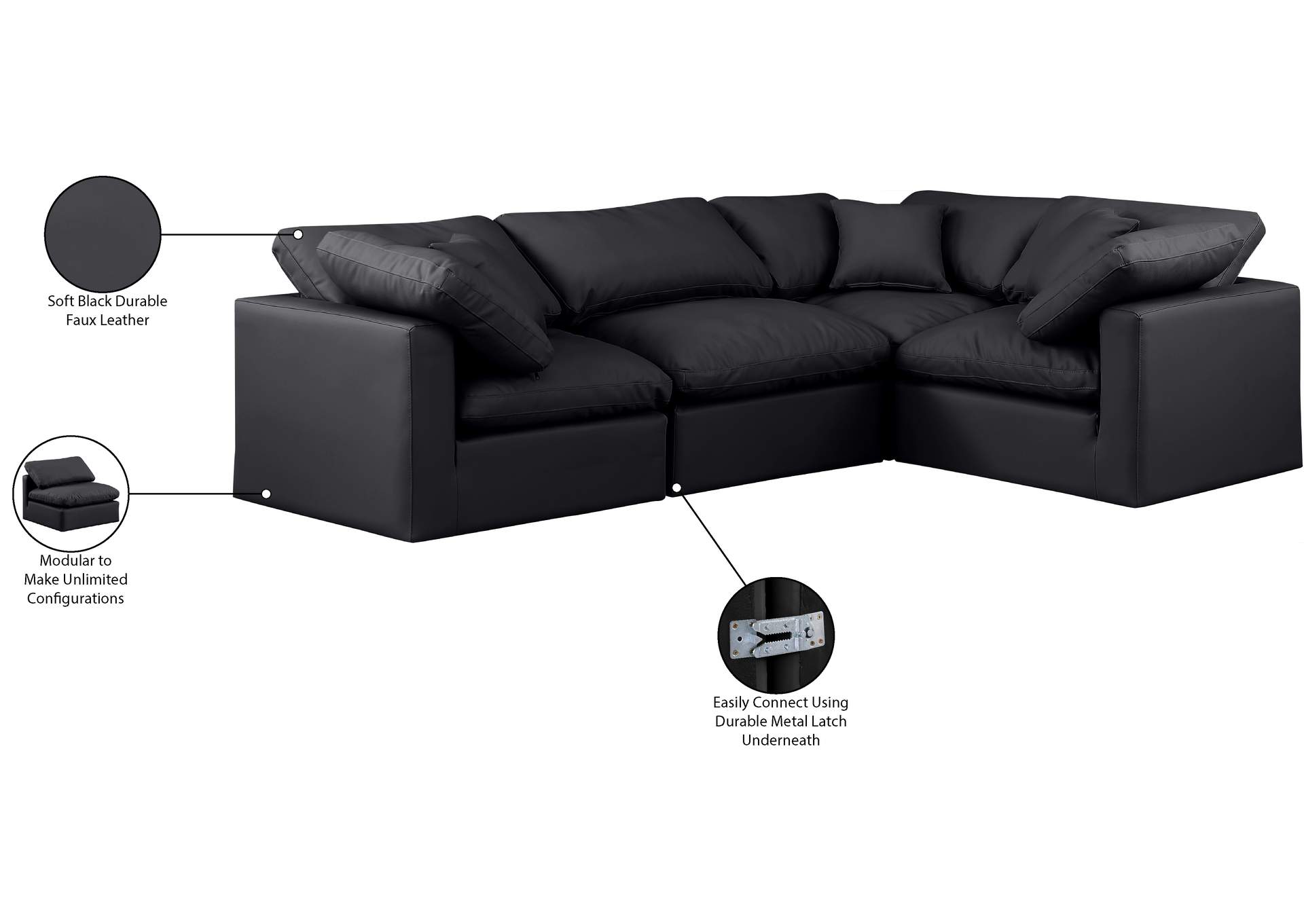 Indulge Black Vegan Leather Modular Sectional image 11