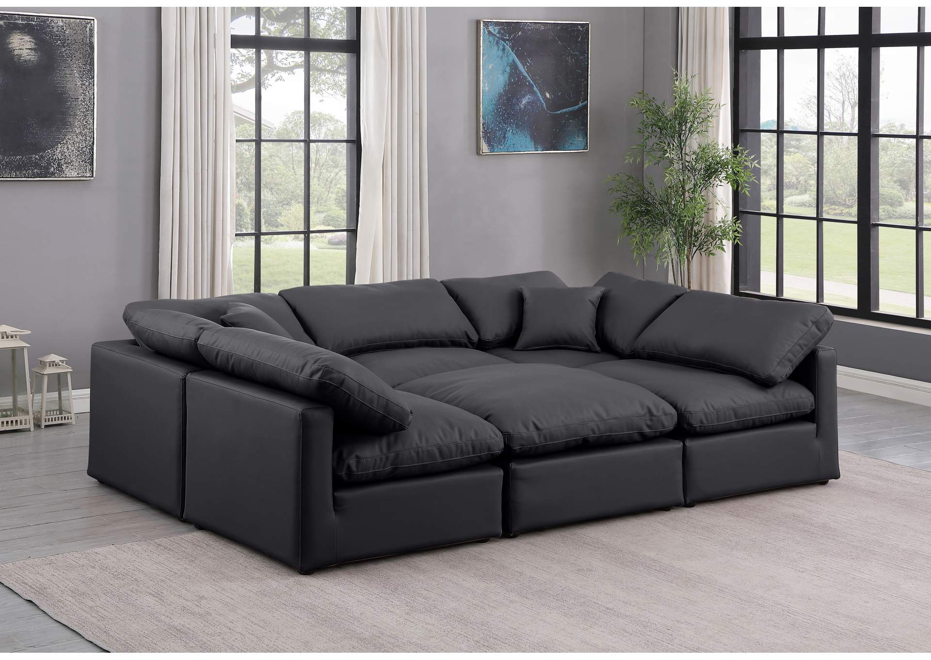 Indulge Black Vegan Leather Modular Sectional
