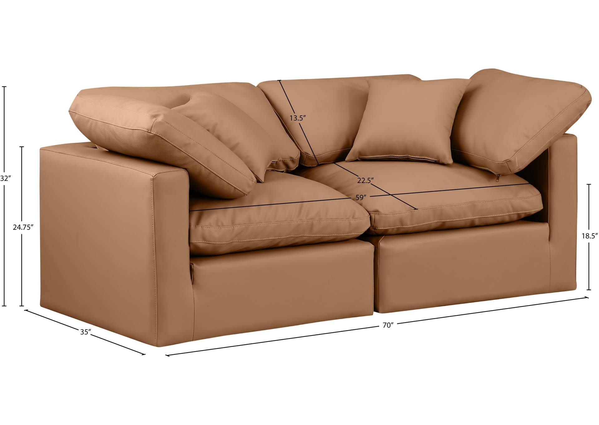 Indulge Cognac Vegan Leather Modular Sofa