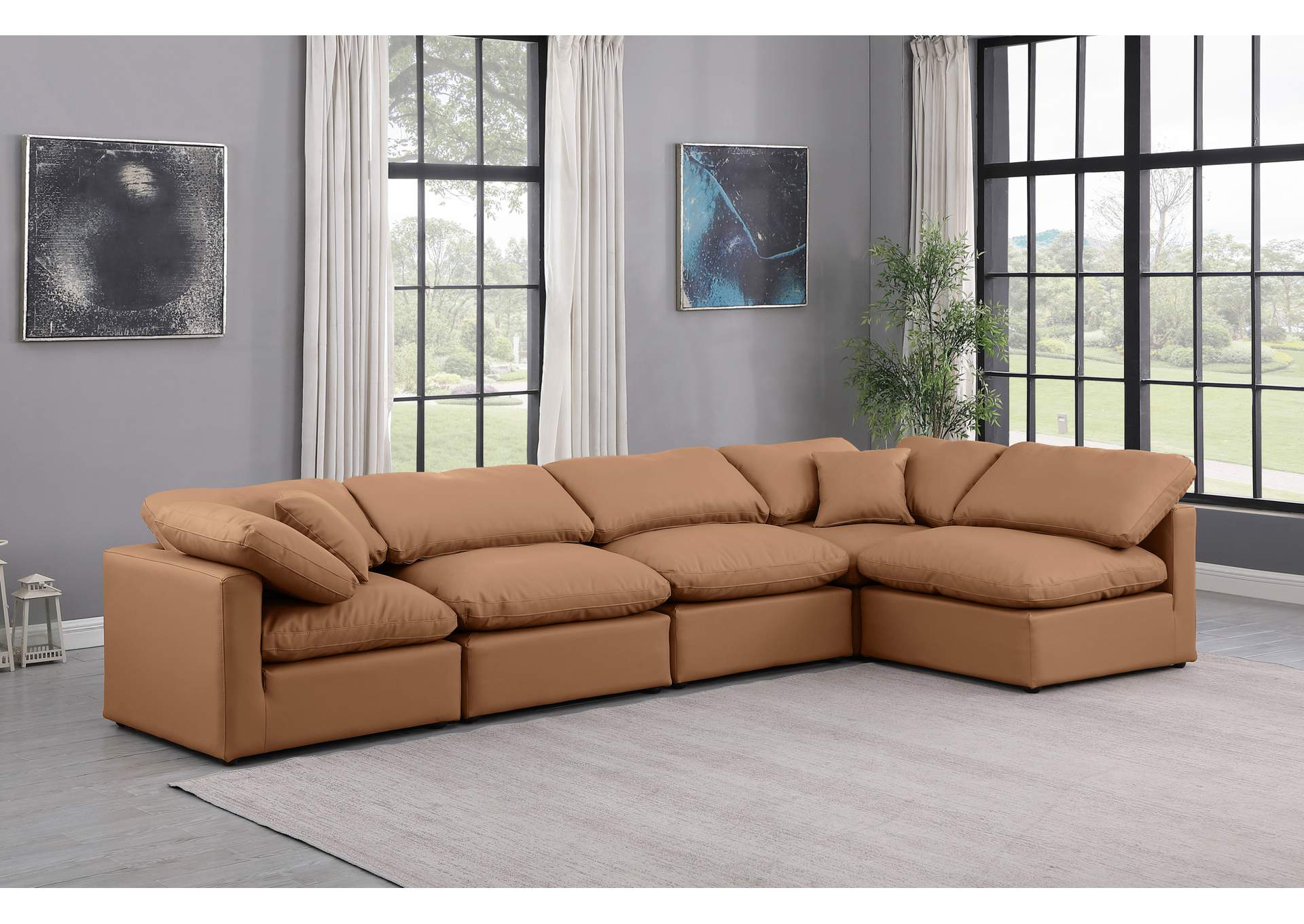 Indulge Cognac Vegan Leather Modular Sectional