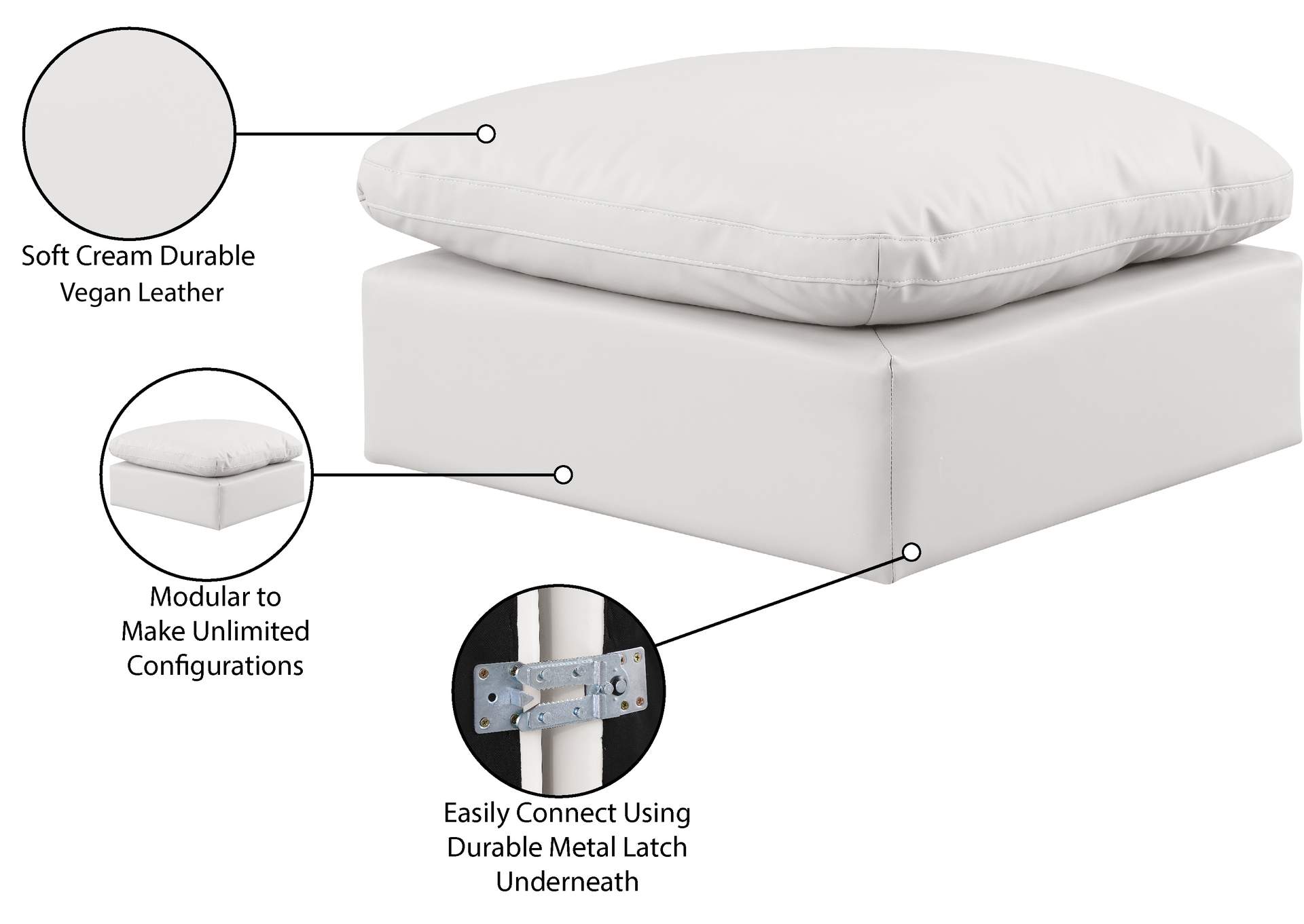 Indulge Cream Faux Leather Ottoman