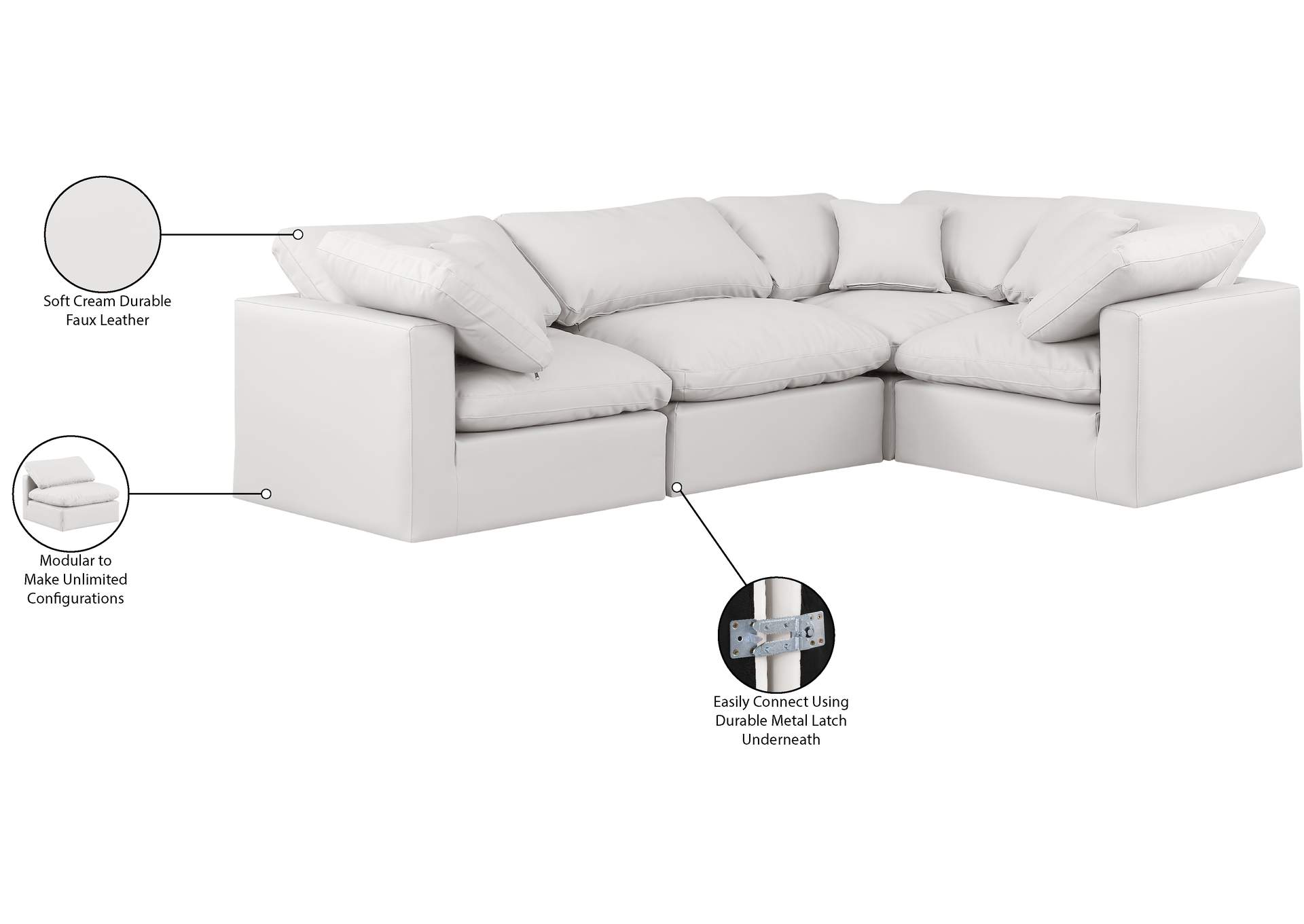 Indulge Cream Vegan Leather Modular Sectional image 11
