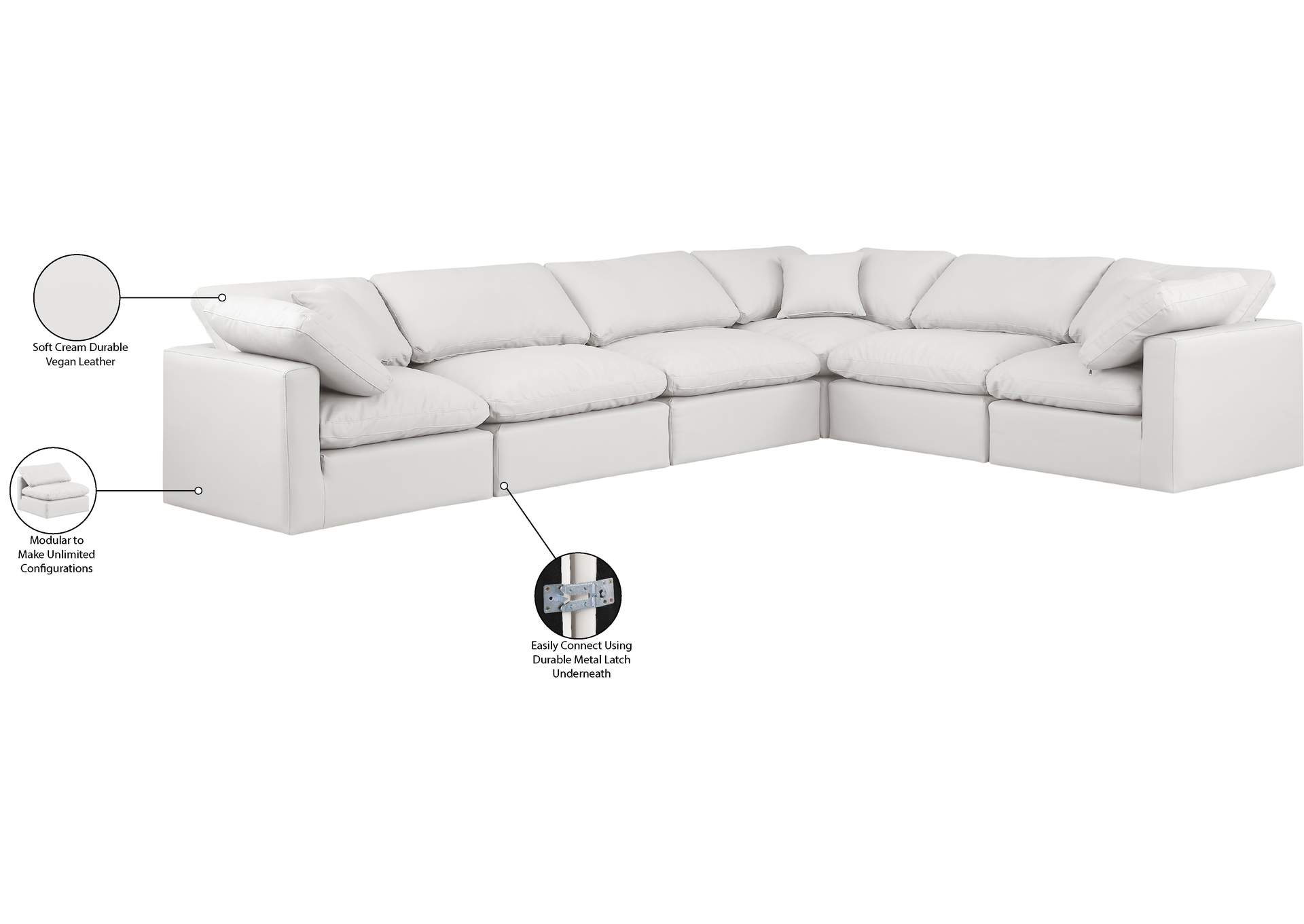 Indulge Cream Vegan Leather Modular Sectional